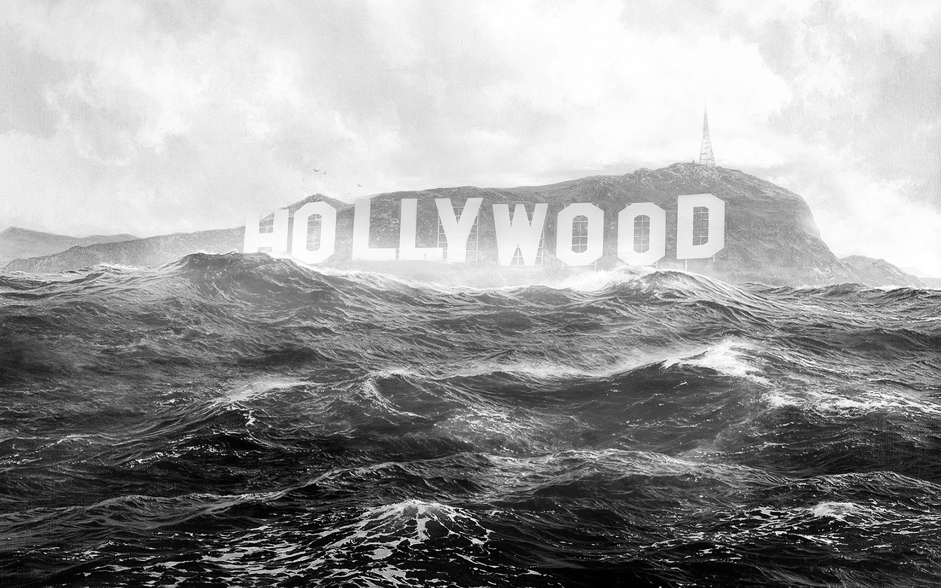 Hollywood Sign in Rough Seas HD Wallpaper