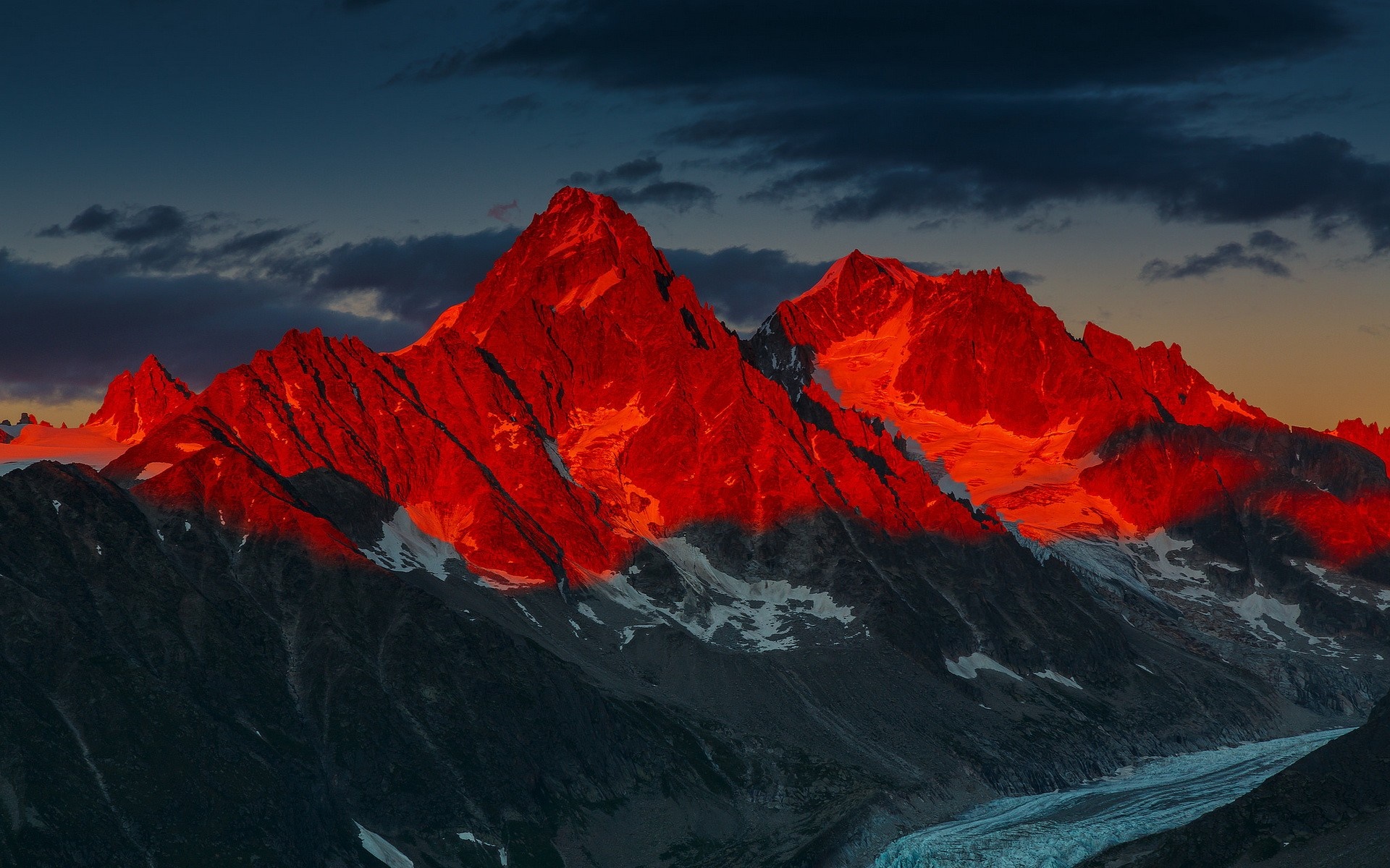 Red Mountains at Sunset with Glacier HD Wallpaper