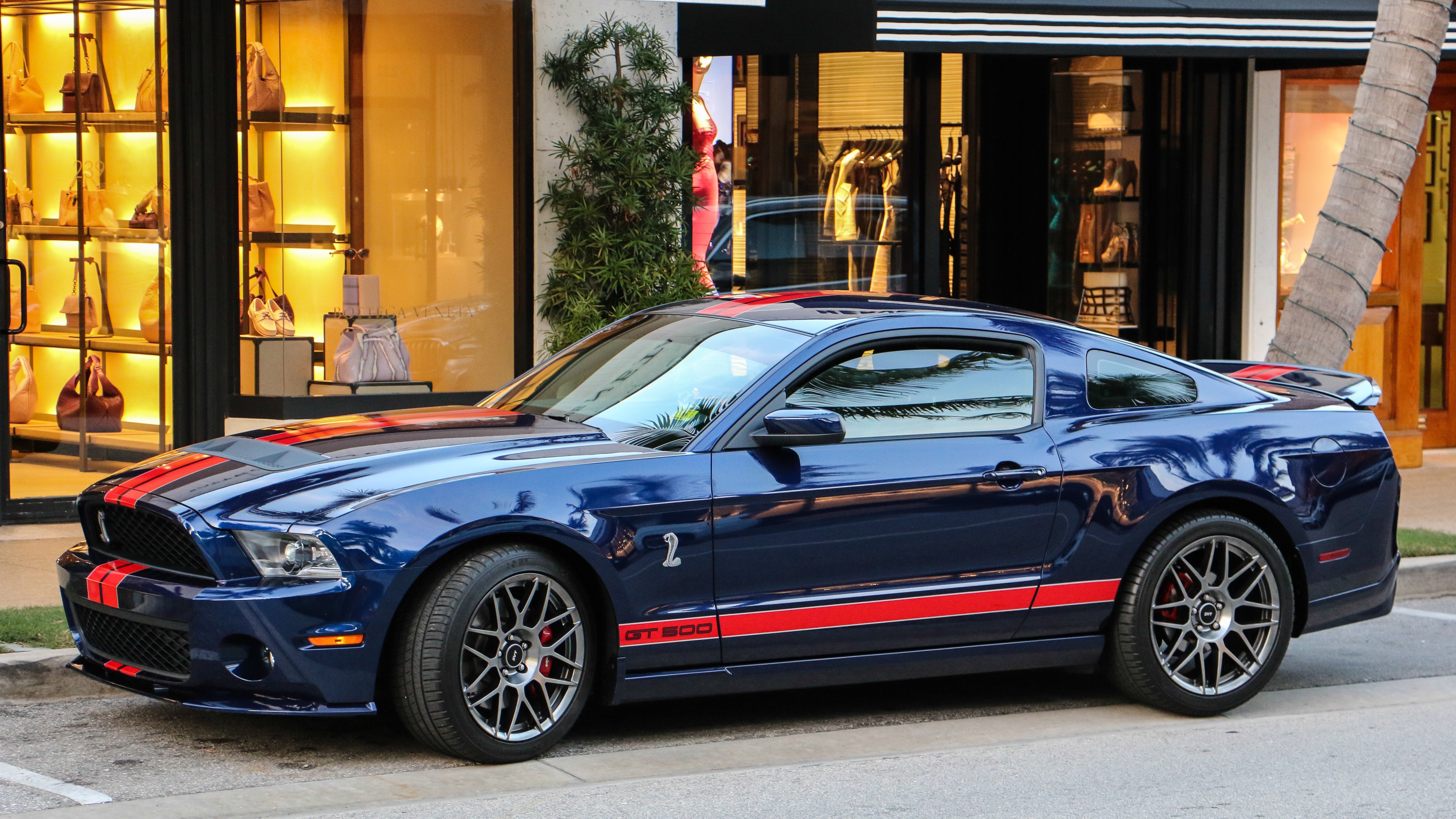 Blue Ford Mustang Shelby GT500 with Red Stripes HD Wallpaper