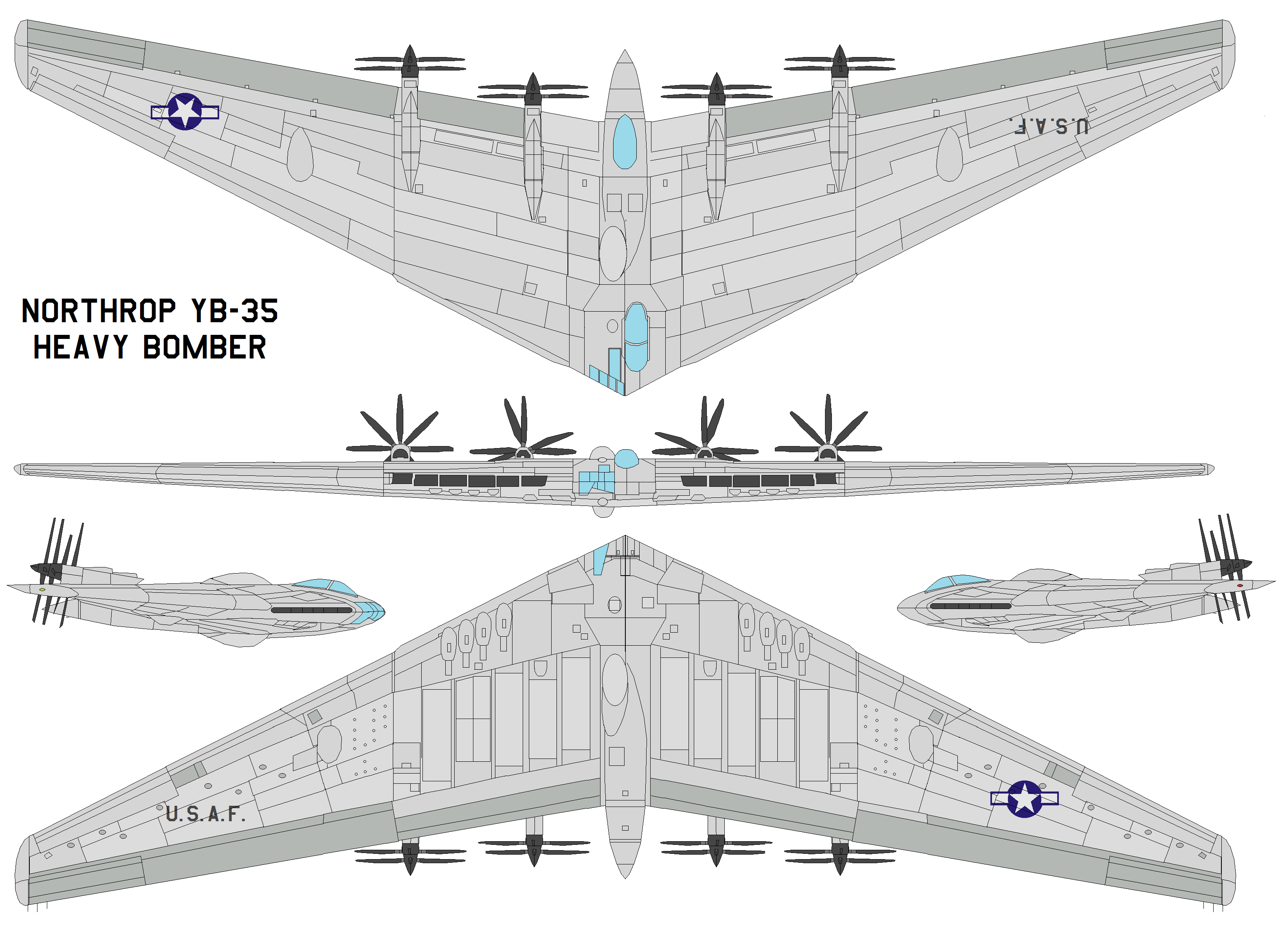 Northrop YB-35 Heavy Bomber Aircraft Diagram HD Wallpaper