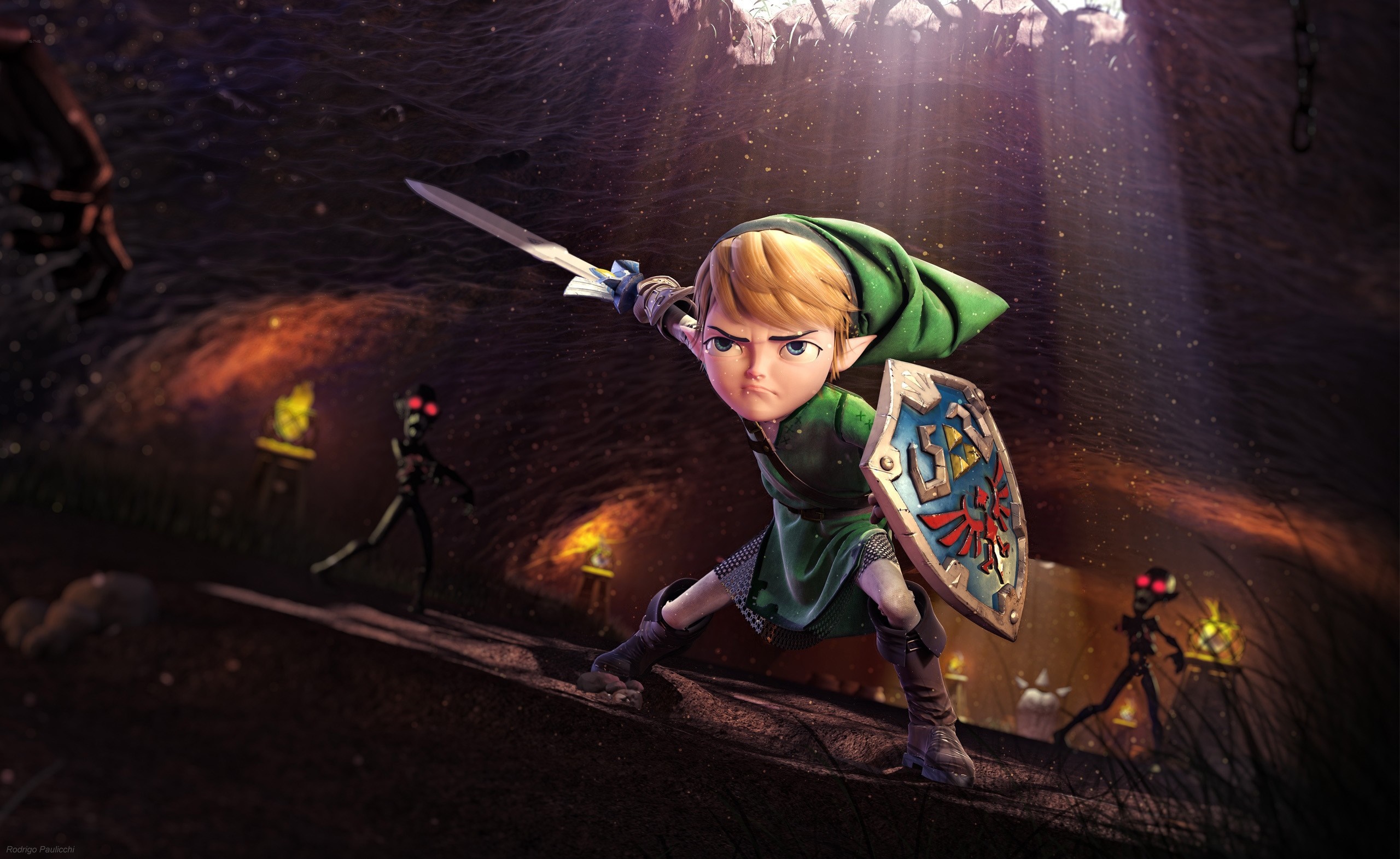 Link from The Legend of Zelda in a dark cave HD Wallpaper