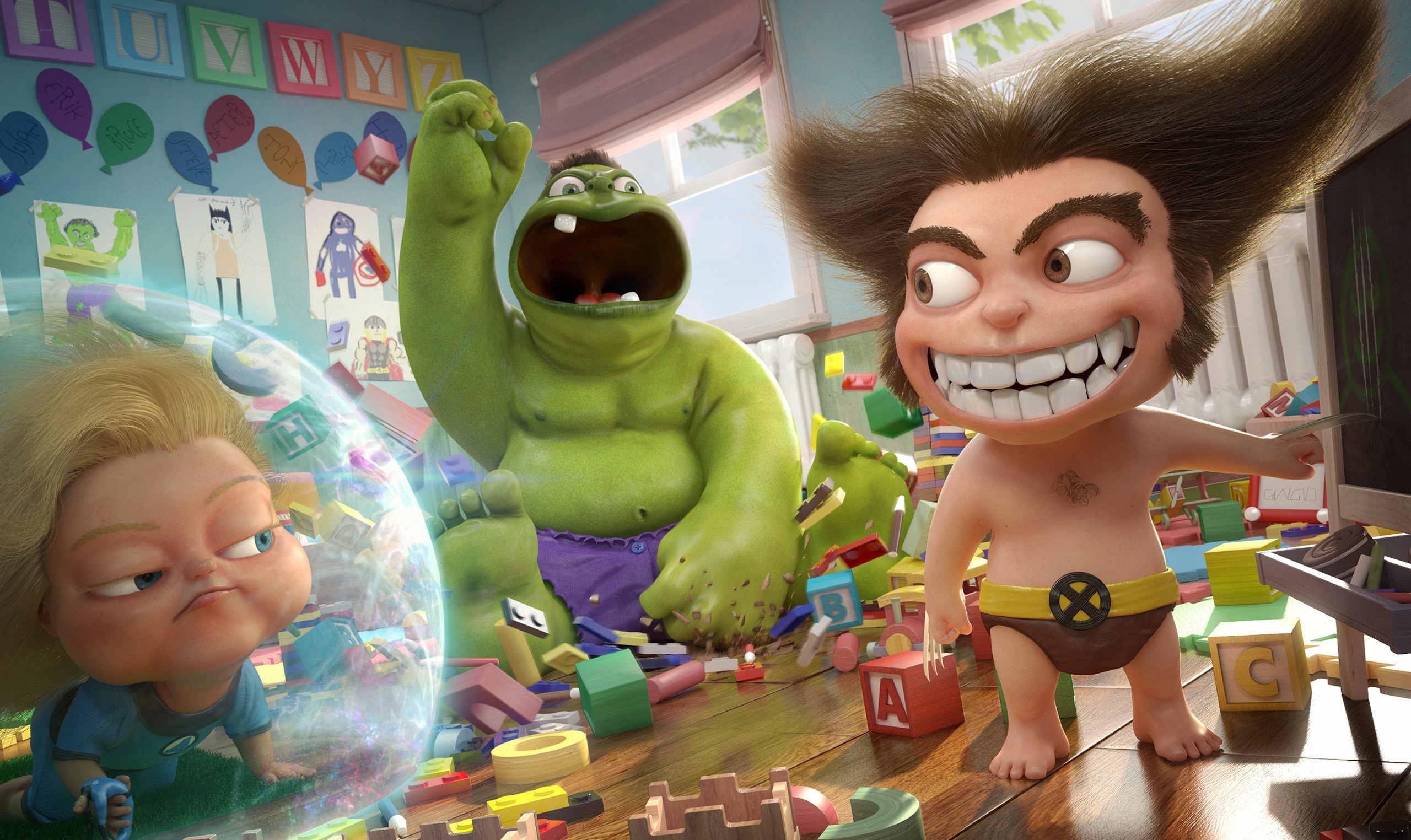 Baby Hulk, Baby Wolverine, and Baby Invisible Woman playing HD Wallpaper