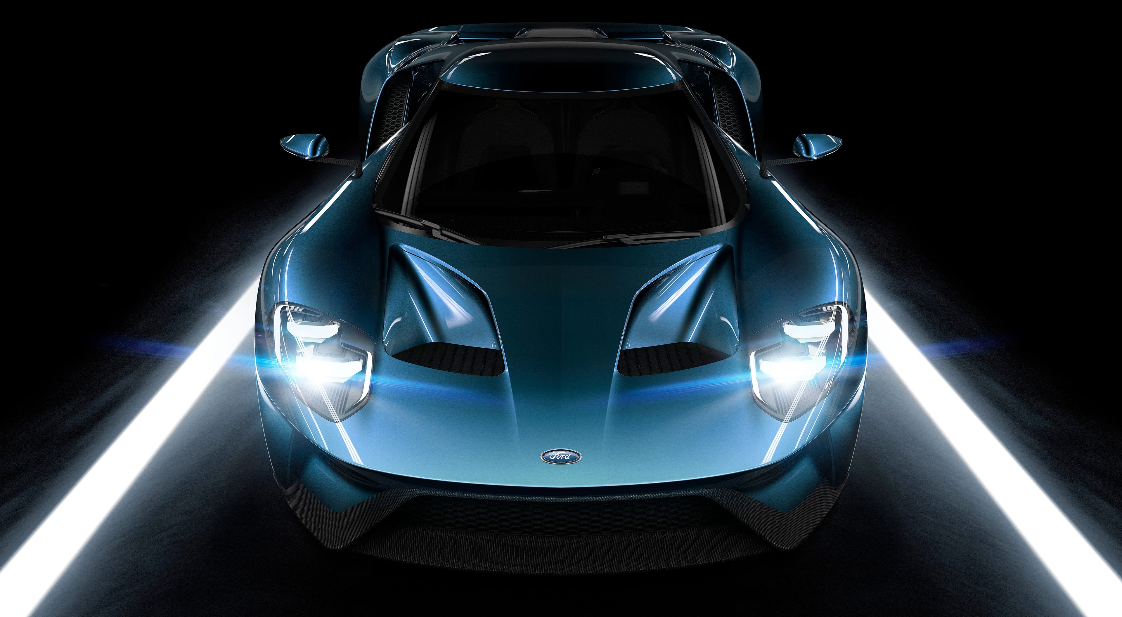 Ford GT sports car with headlights on HD Wallpaper