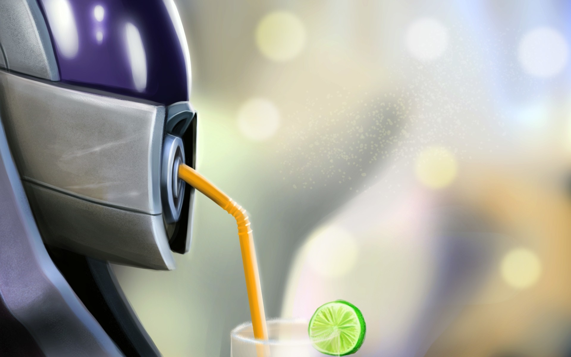 Close-up of a robot drinking from a straw HD Wallpaper