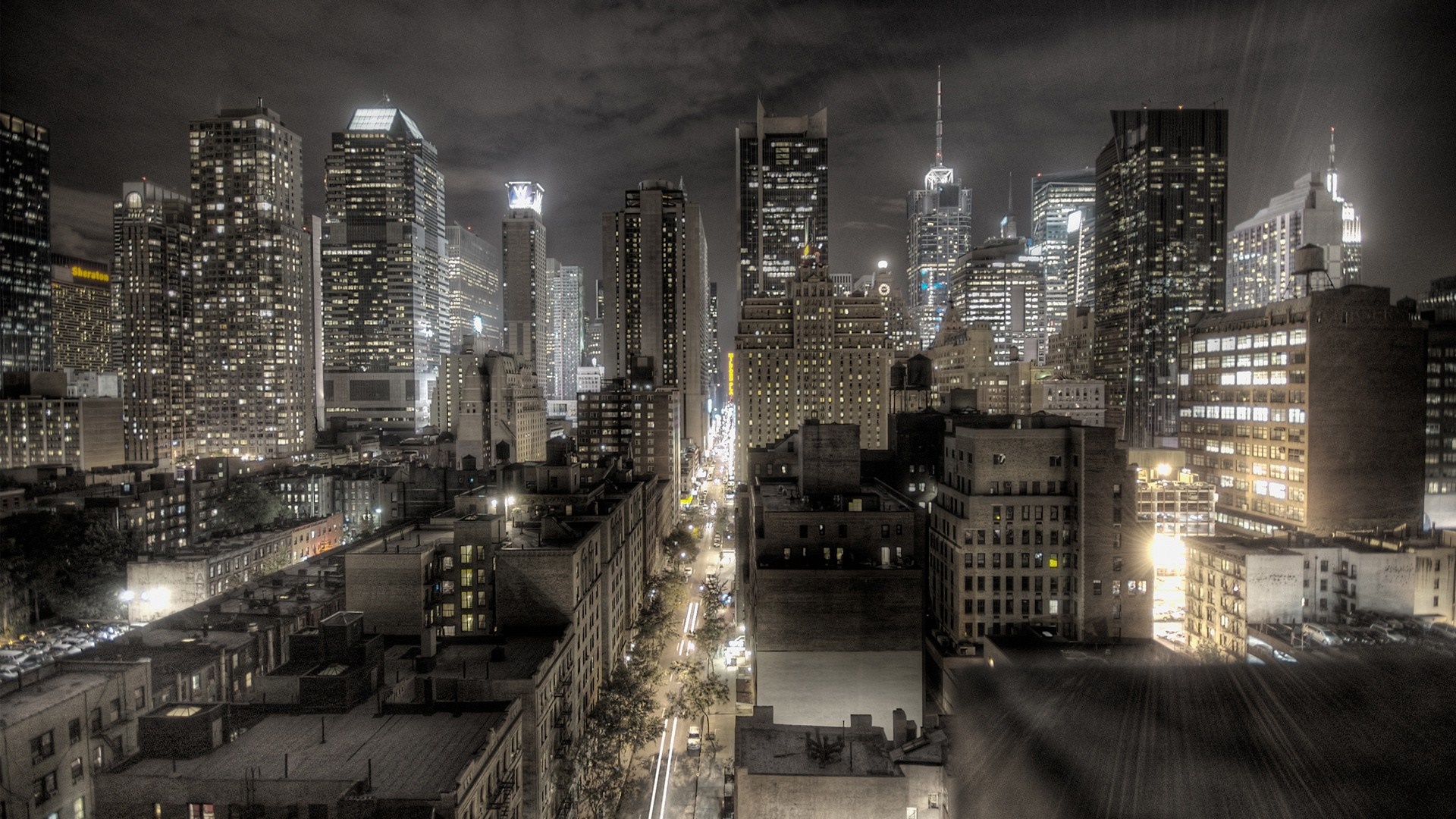 New York City skyline at night HD Wallpaper