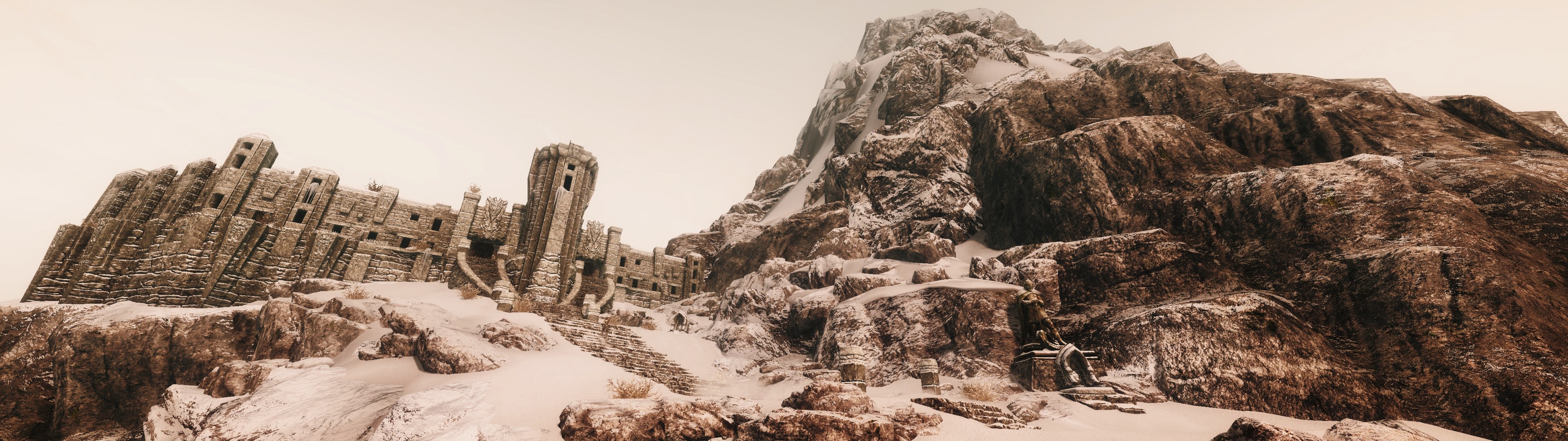 Ancient stone fortress on a snowy mountain HD Wallpaper