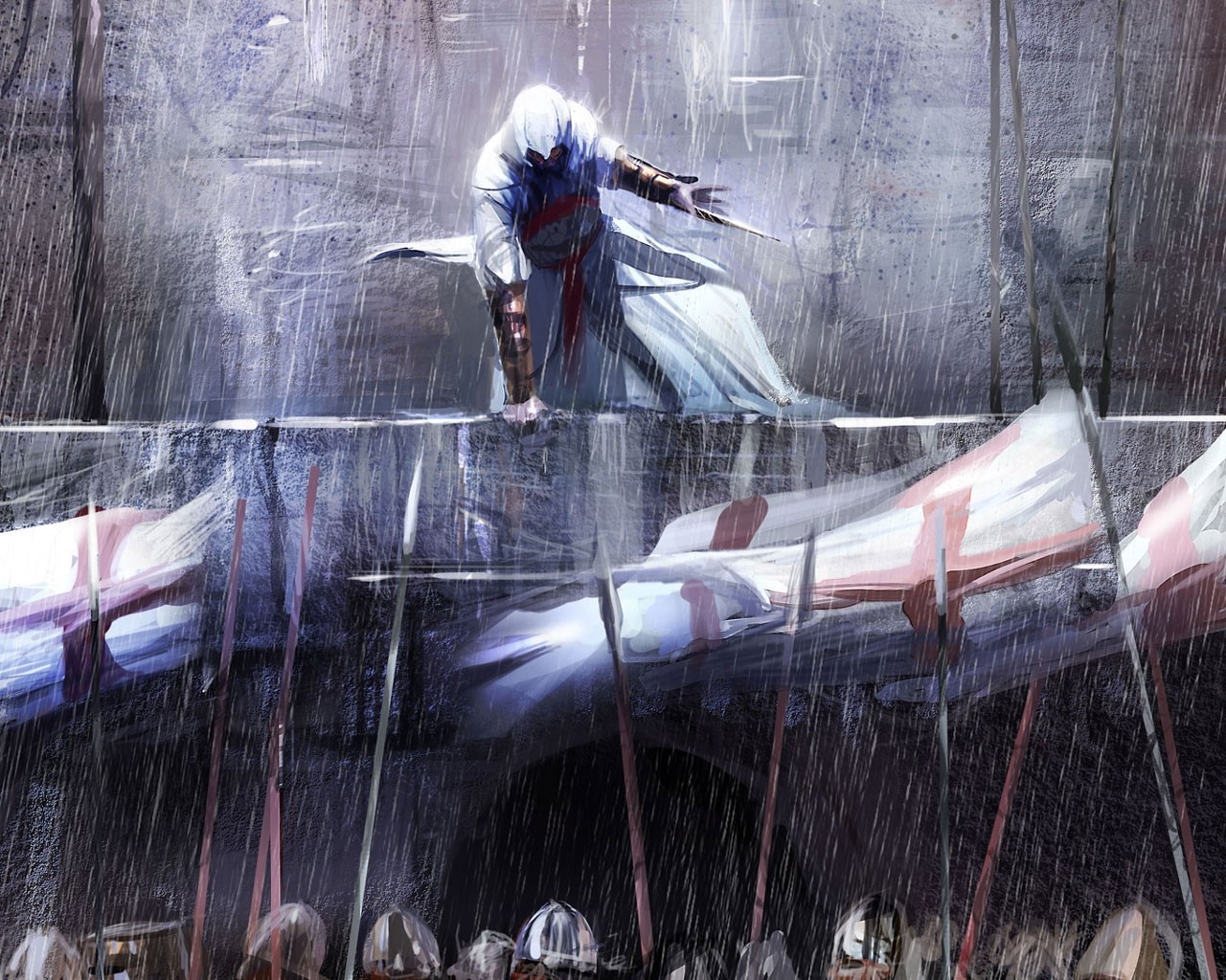 Assassin from Assassin's Creed in the rain HD Wallpaper