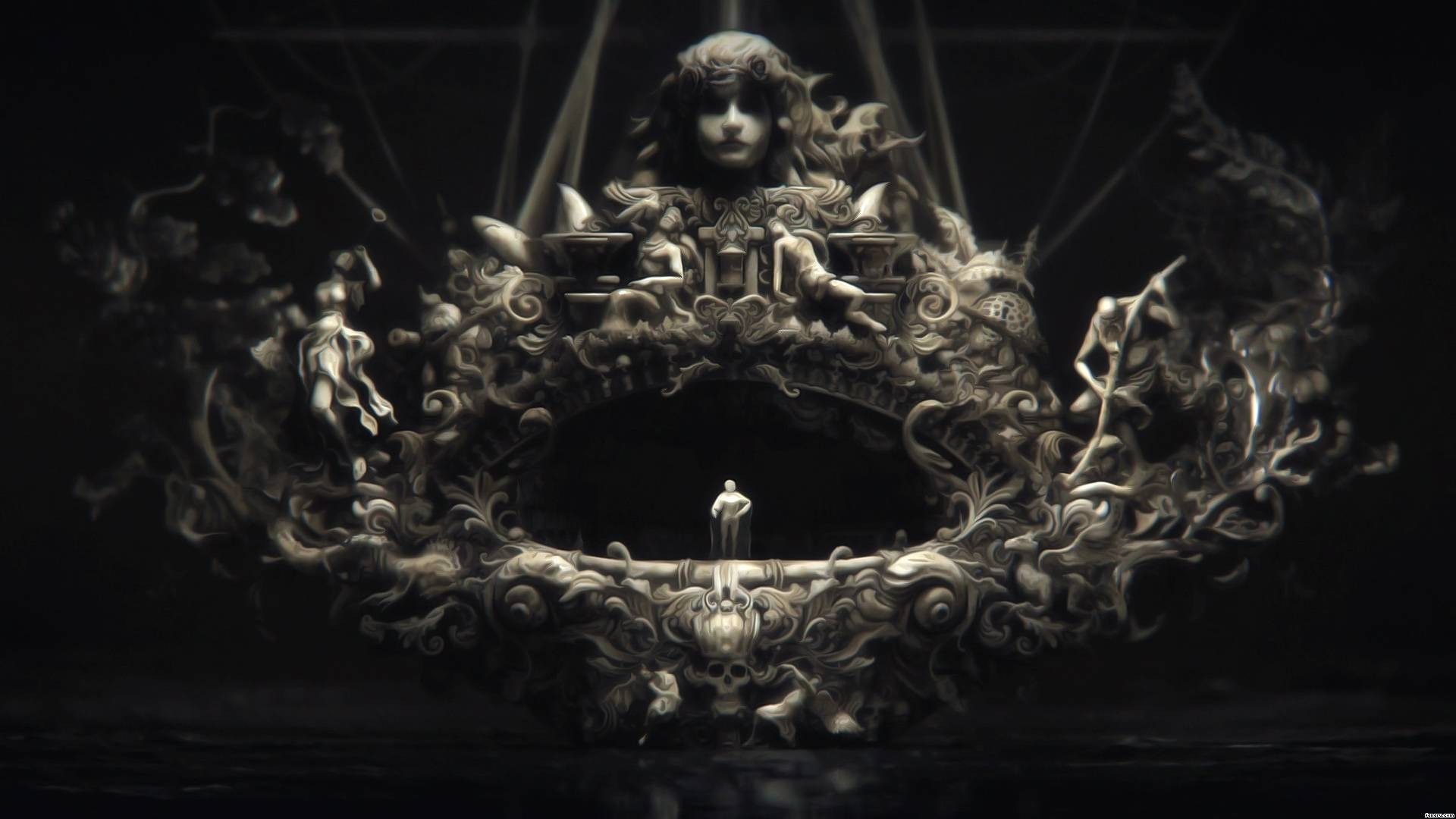 Ornate Frame with Figures and Skull HD Wallpaper