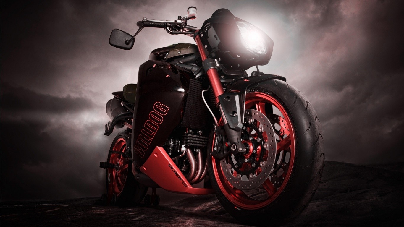 Vilner Custom Bulldog motorcycle with red accents HD Wallpaper