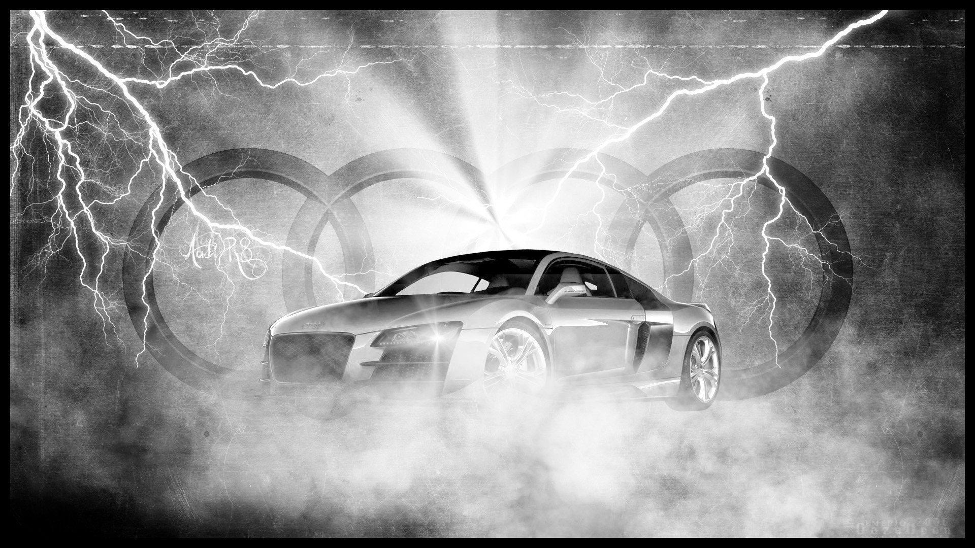 Red Audi R8 with Lightning and Smoke HD Wallpaper