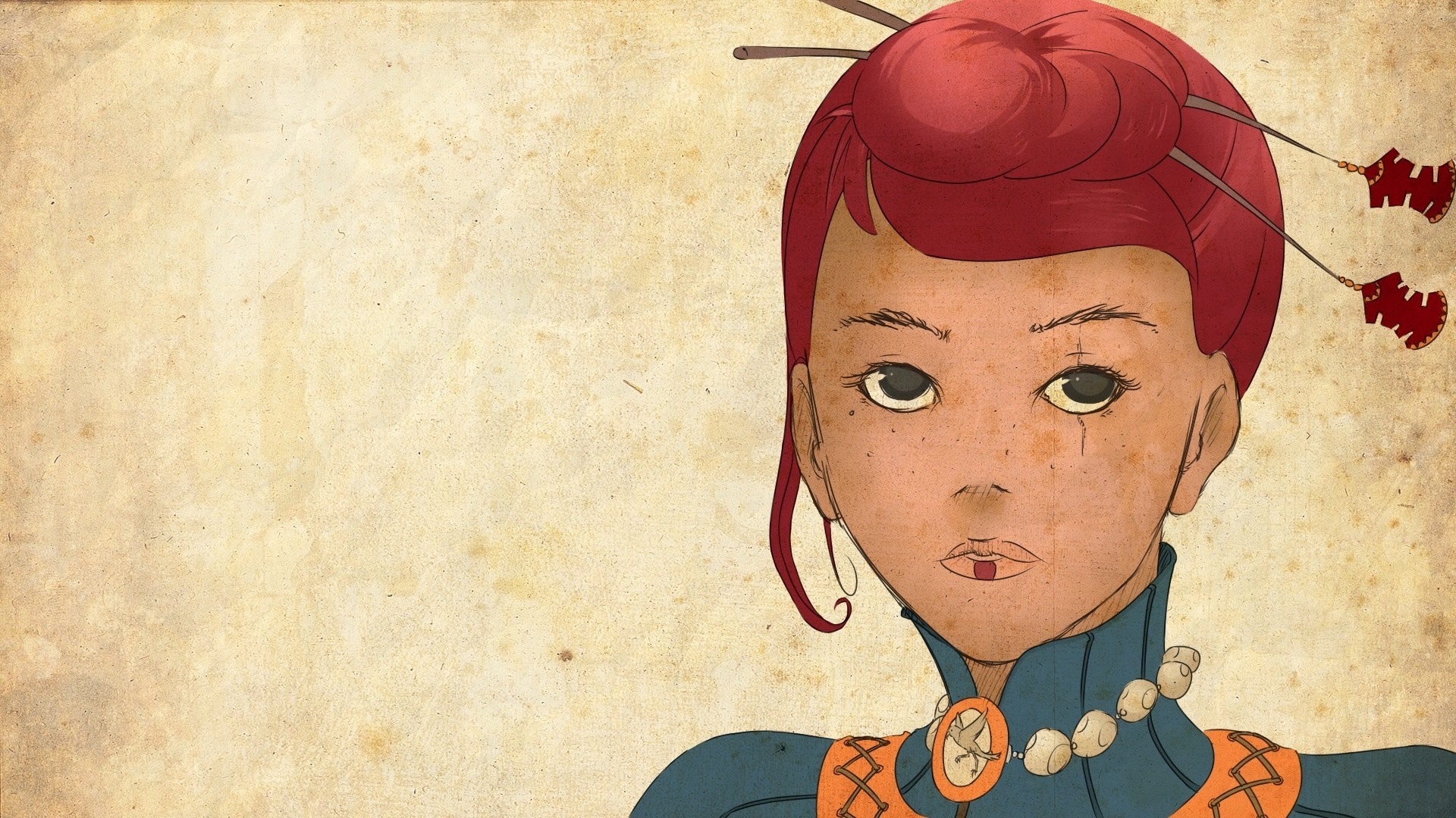 Illustration of a young woman with red hair HD Wallpaper
