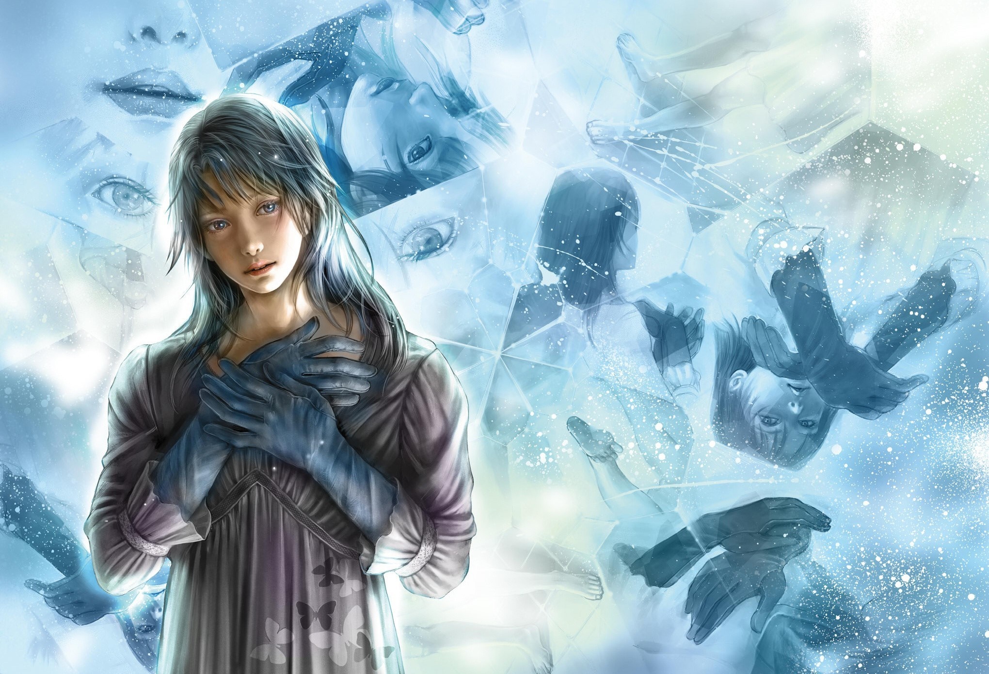 Girl with fragmented reflections HD Wallpaper