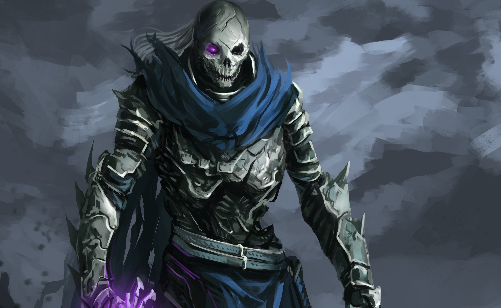 Skeleton warrior in armor with purple magic HD Wallpaper