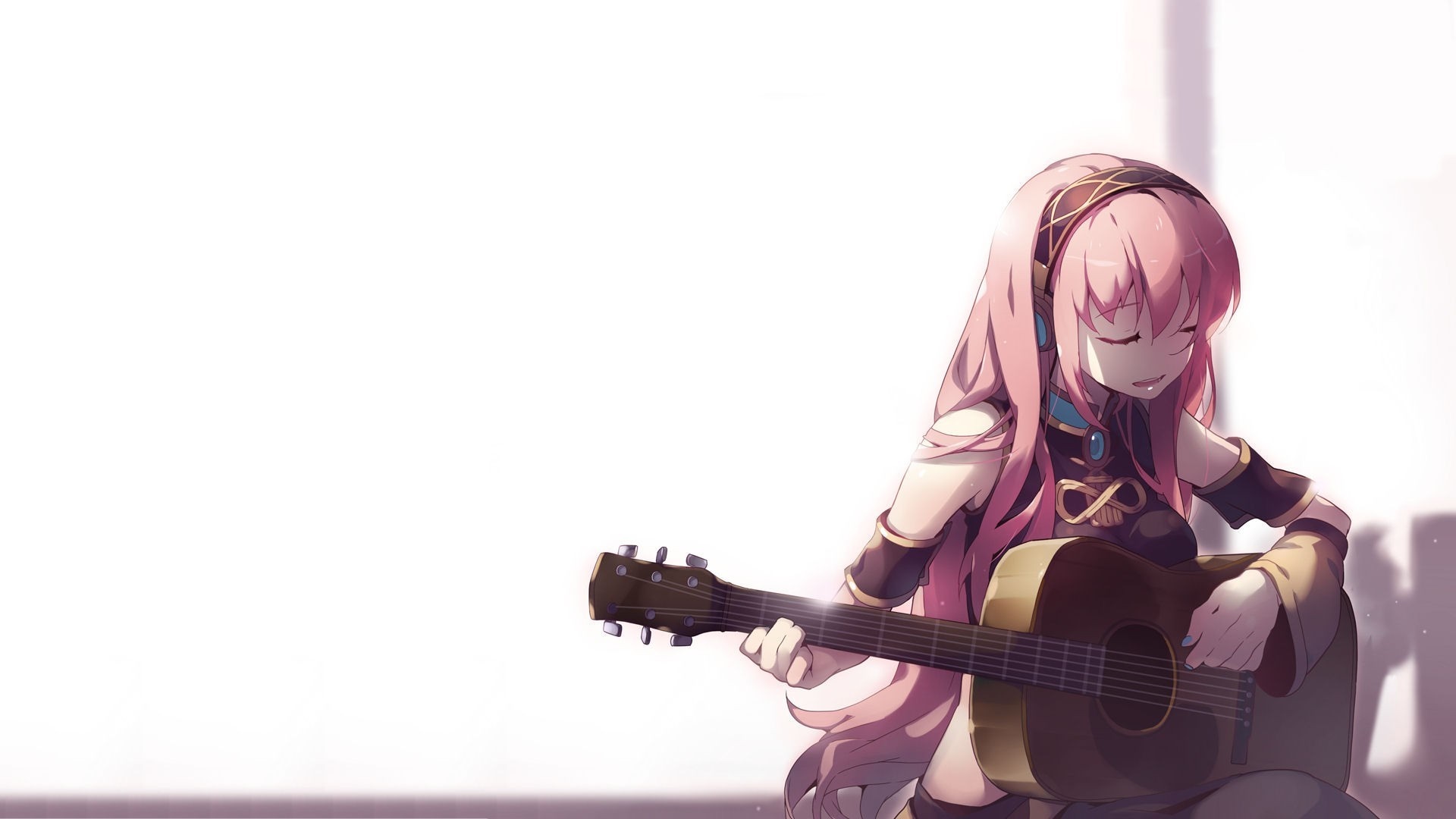 Megurine Luka from Vocaloid playing guitar HD Wallpaper
