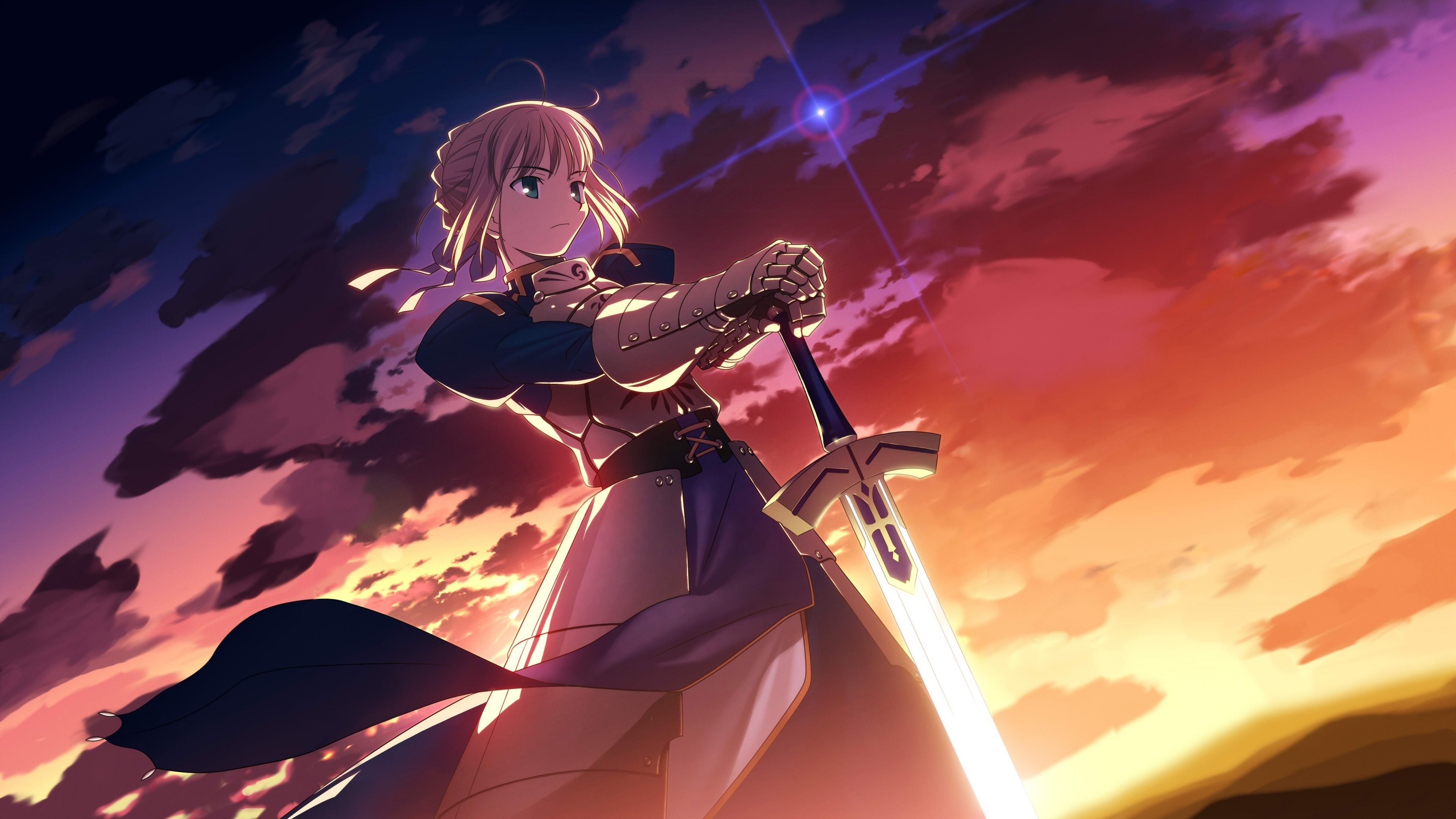 Saber from Fate Series holding Excalibur HD Wallpaper
