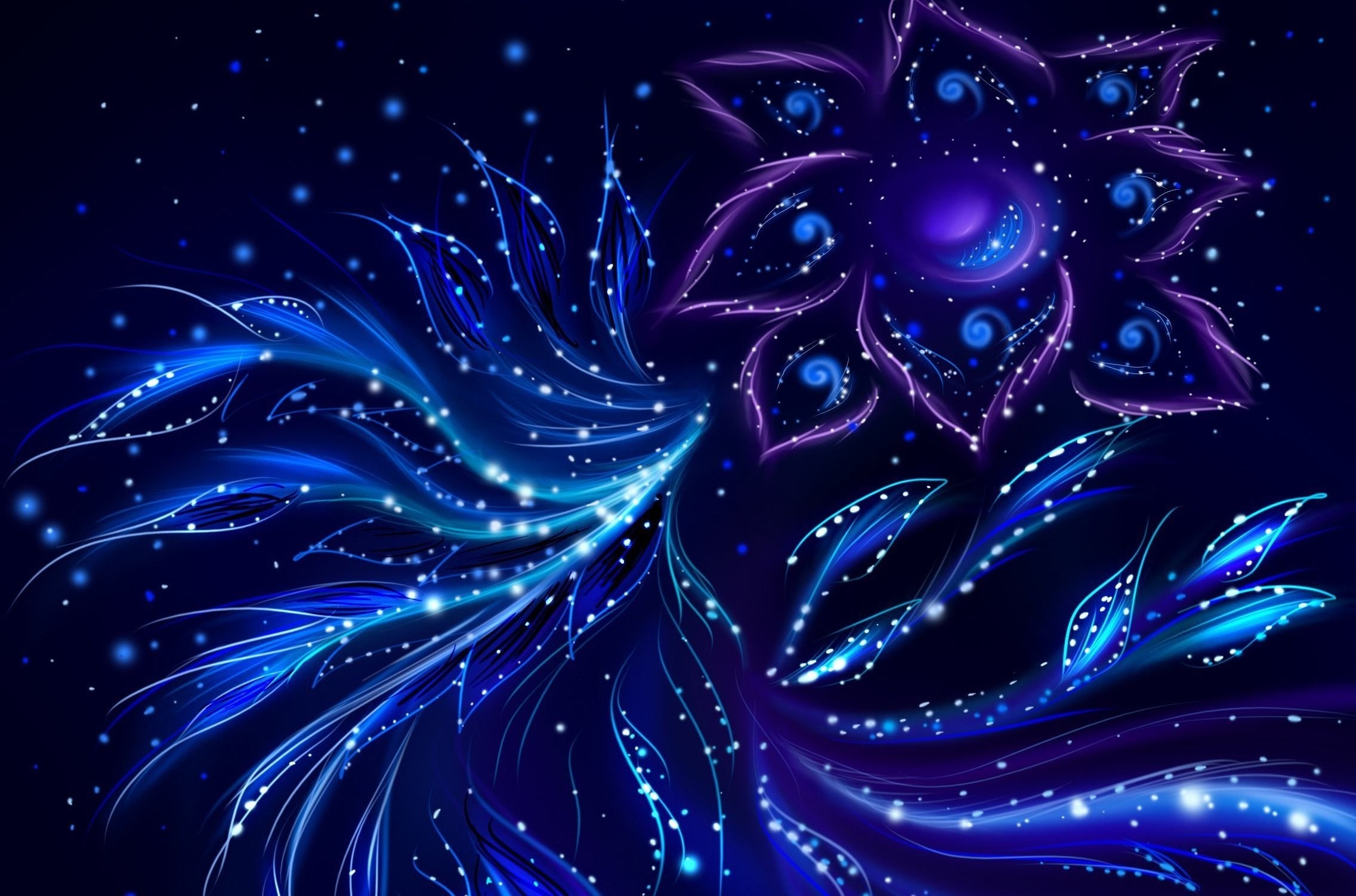 Abstract fractal art with glowing blue and purple lights HD Wallpaper