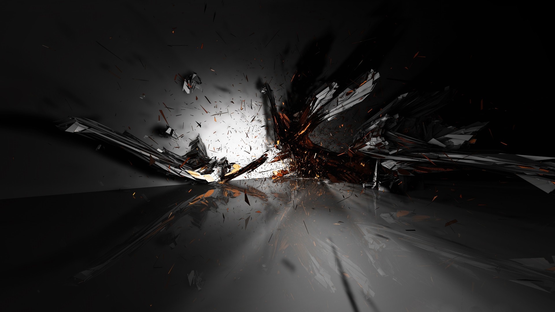 Abstract explosion of black and orange shards HD Wallpaper