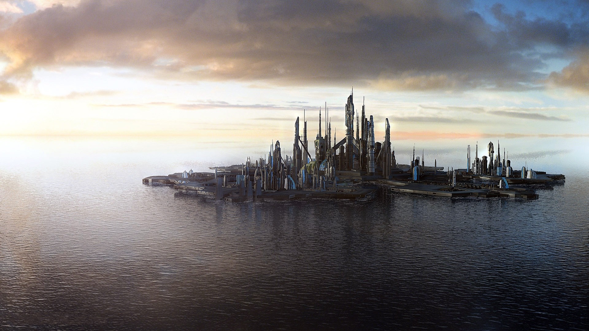 Stargate Atlantis Futuristic City on the Ocean HD Wallpaper