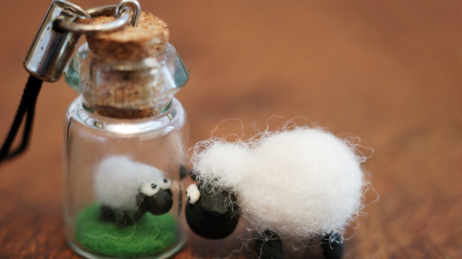 Two felt sheep figurines, one in a bottle HD Wallpaper