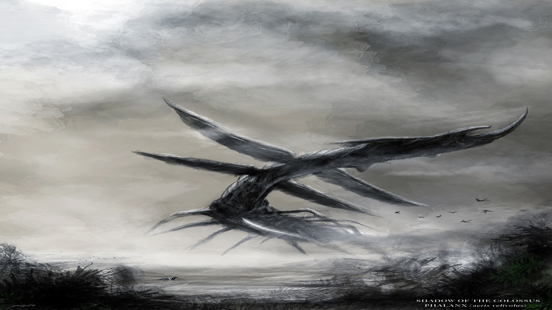 Shadow of the Colossus Phalanx creature in flight HD Wallpaper
