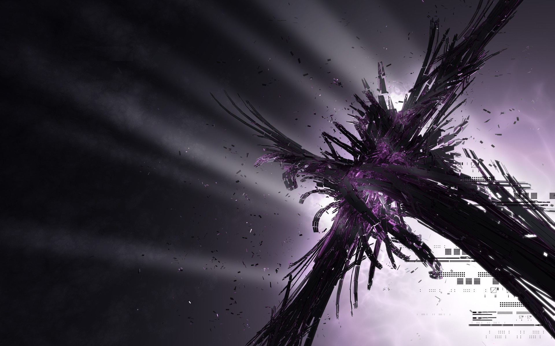 Abstract digital art with purple and black shards HD Wallpaper