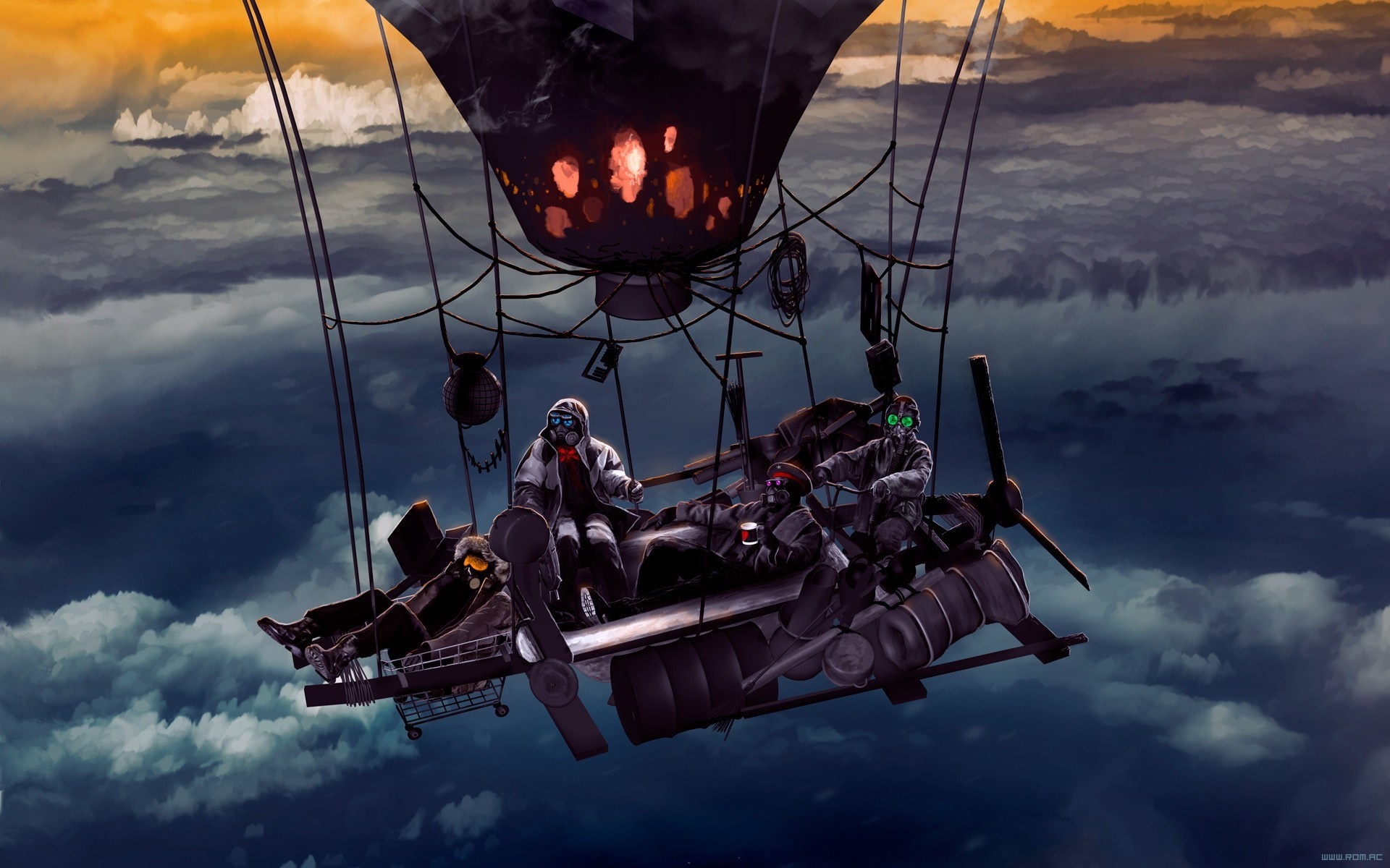 Steampunk airship crew in flight HD Wallpaper