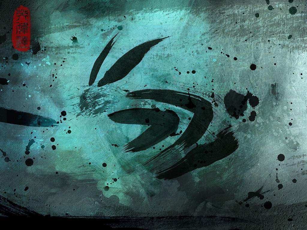 Abstract ink painting with red seal HD Wallpaper