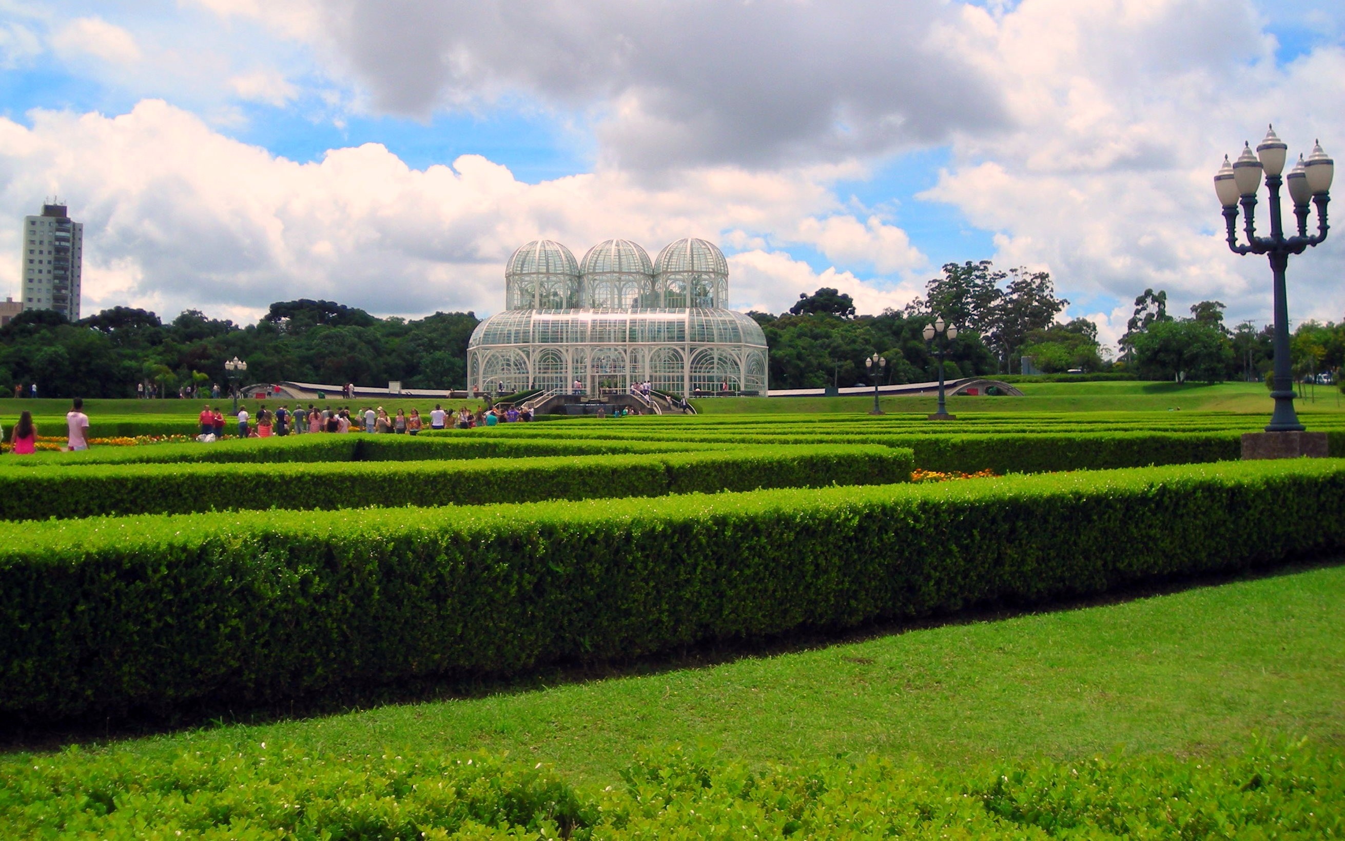 Botanical Garden in Curitiba, Brazil with Greenhouse and Hedges HD Wallpaper