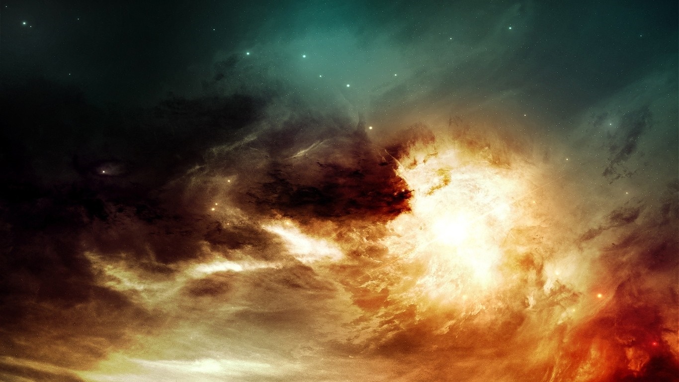 Nebula with stars and sunlight in outer space HD Wallpaper