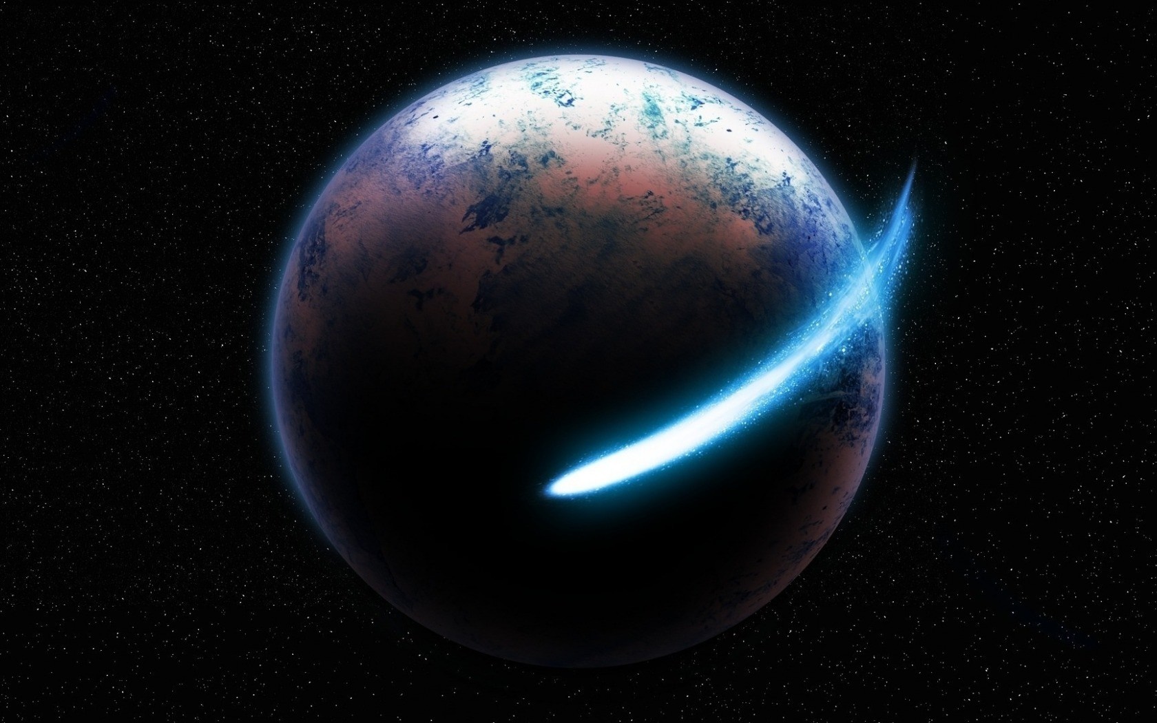Planet with a comet passing by in space HD Wallpaper