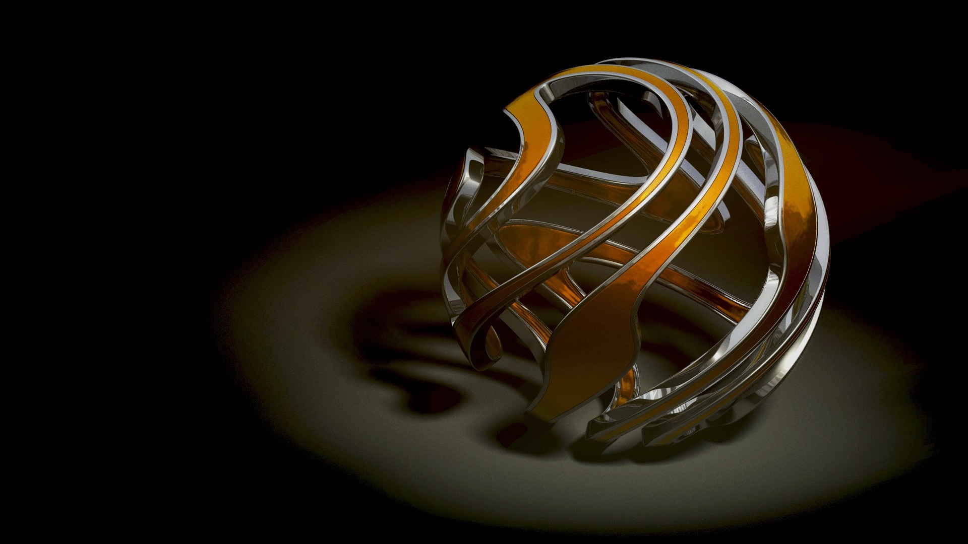 Abstract metallic sphere with orange and silver ribbons HD Wallpaper