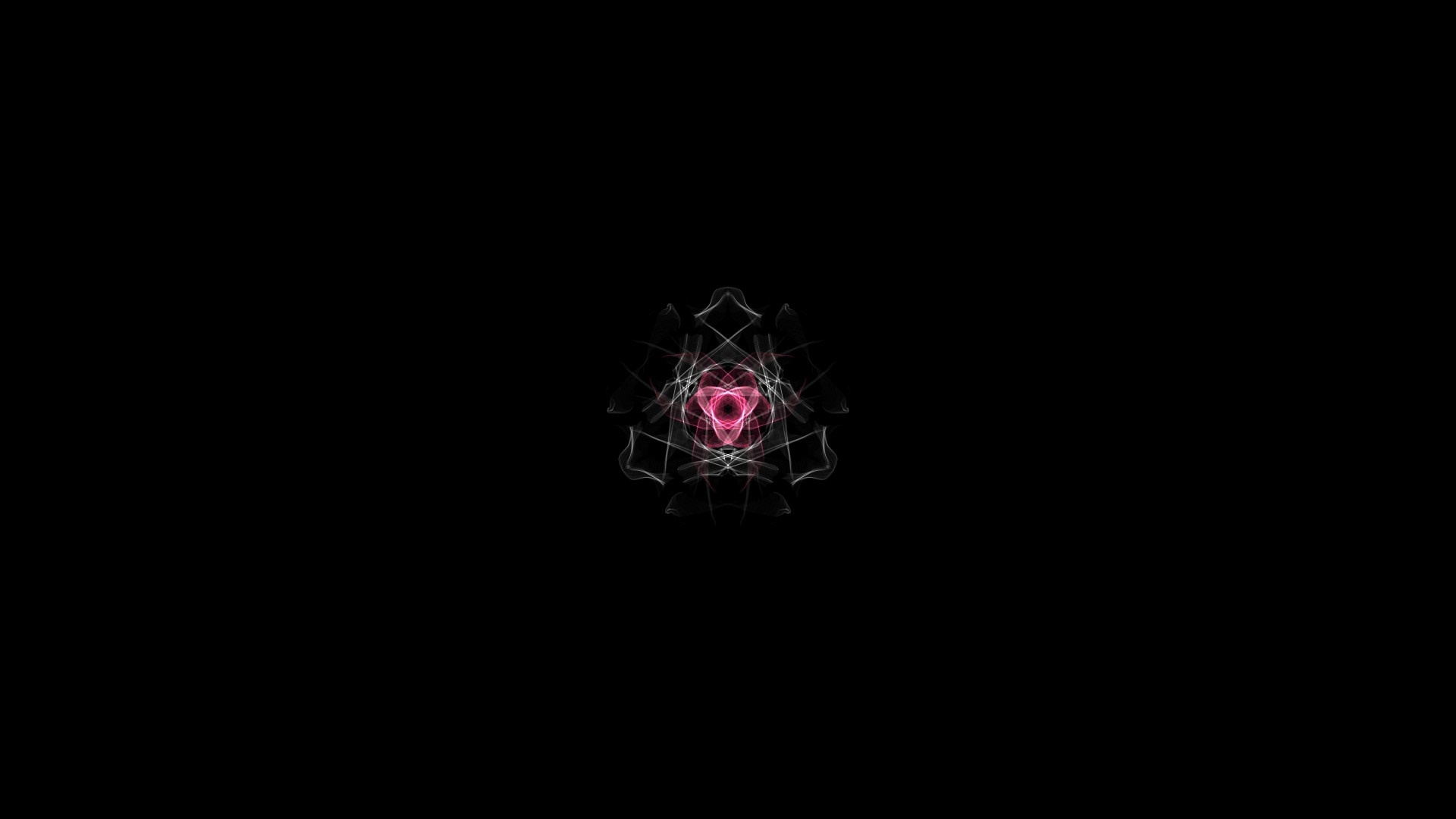 Fractal art with pink and white patterns on black background HD Wallpaper
