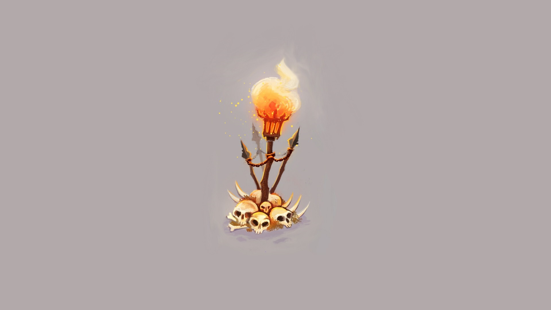 Torch with skulls and spears on gray background HD Wallpaper