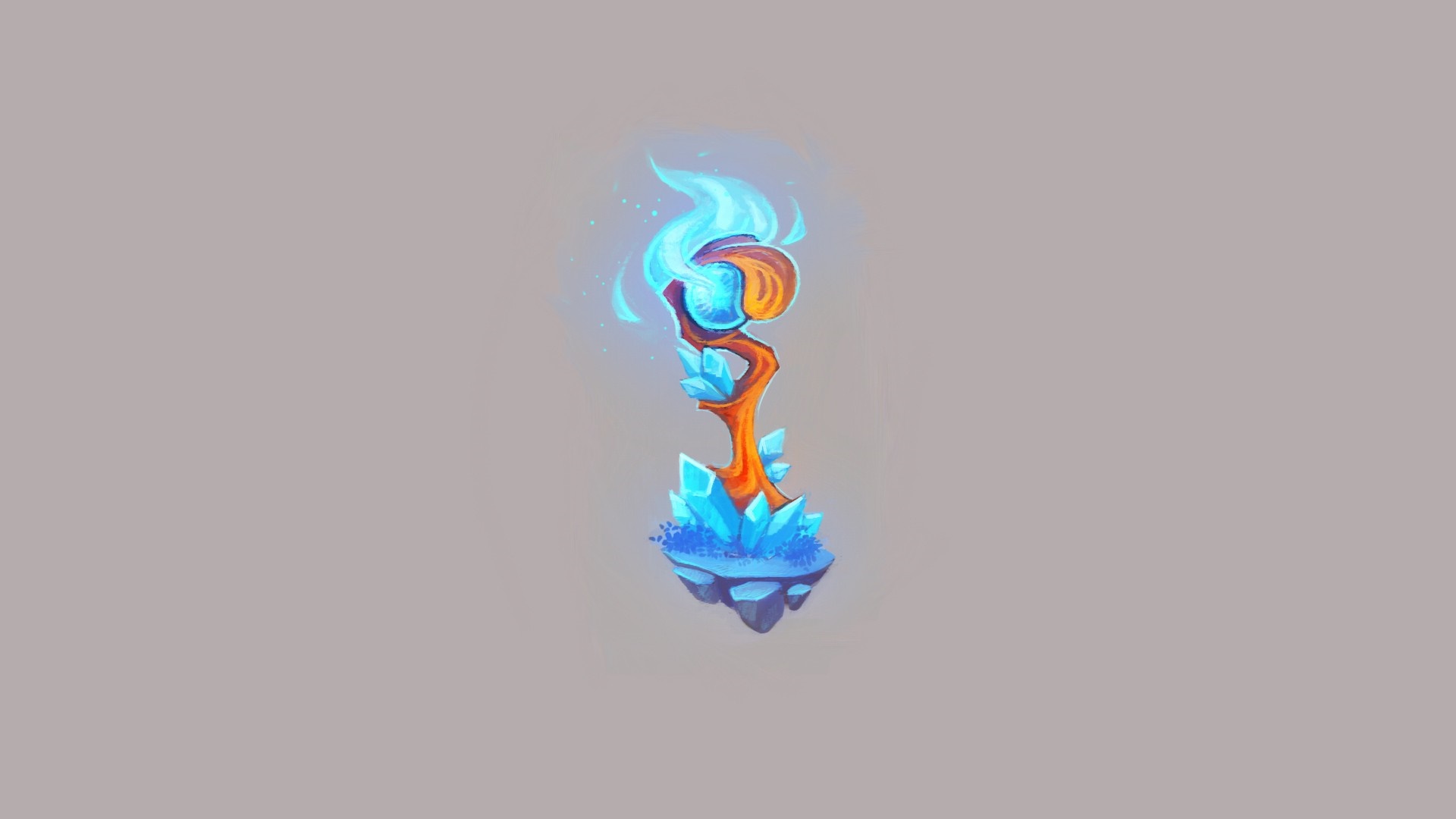 Magical staff with blue crystals and fire HD Wallpaper