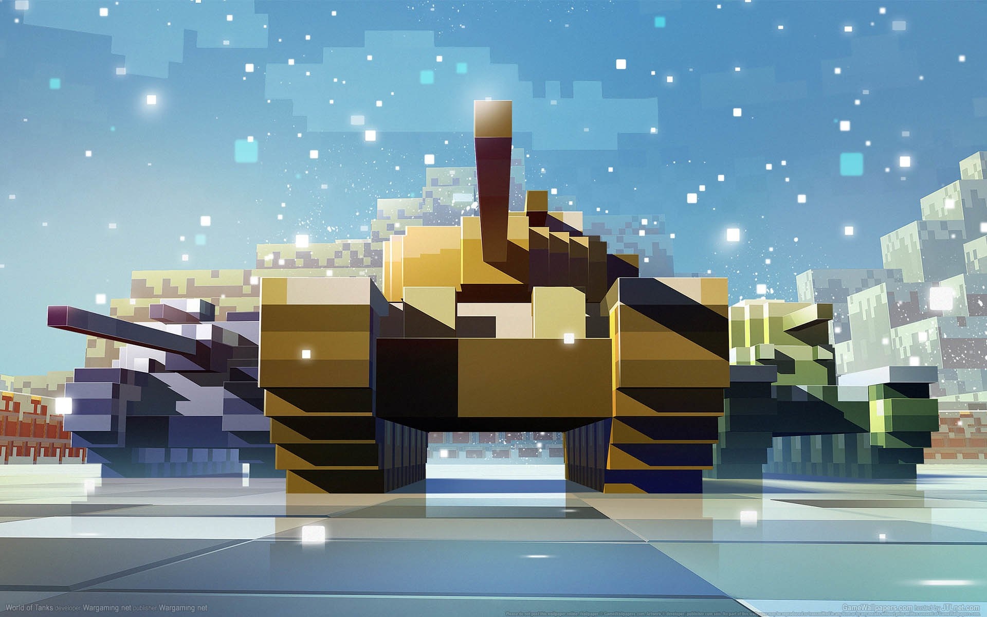 World of Tanks pixel art tanks in snowy landscape HD Wallpaper