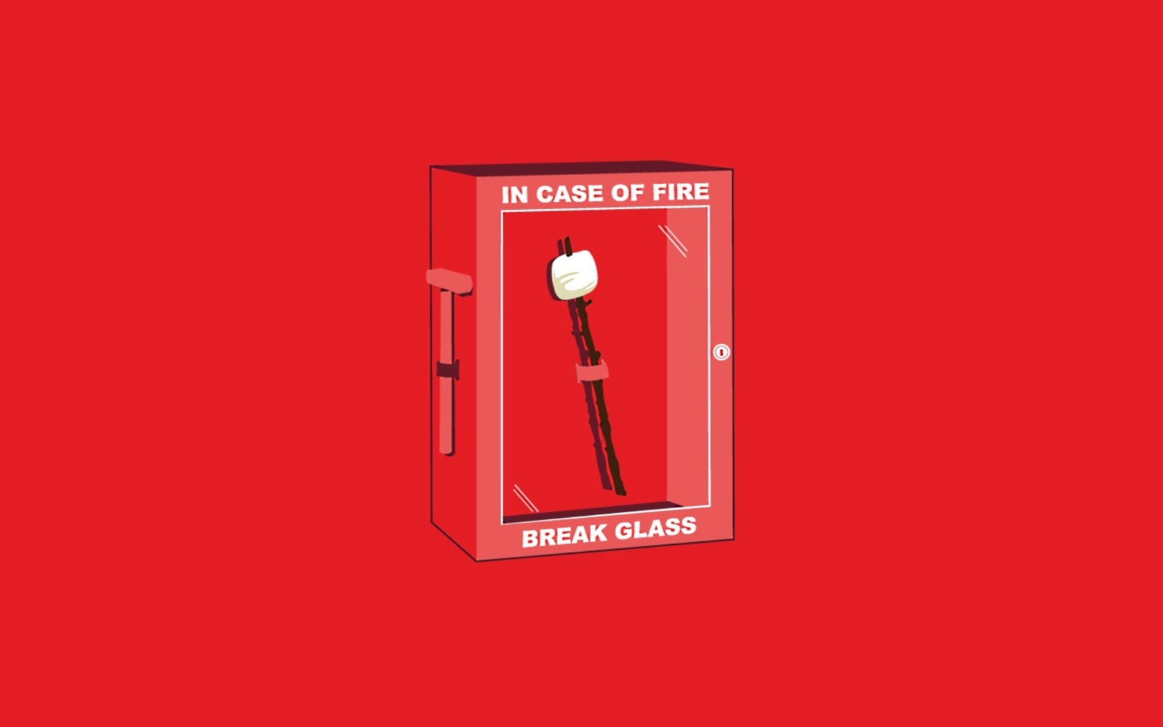 Minimalist illustration of a fire extinguisher case with a marshmallow on a stick HD Wallpaper