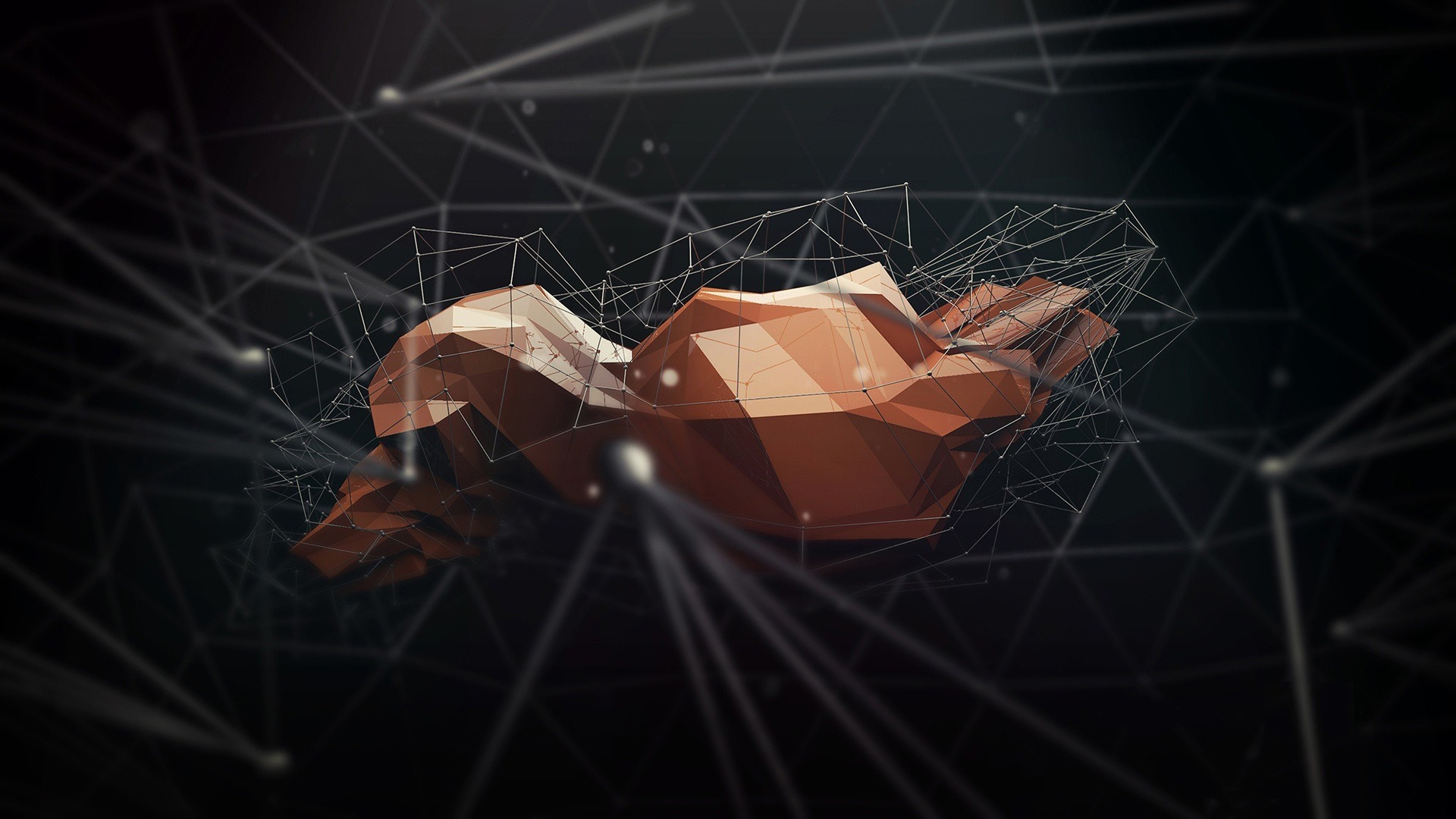Abstract low-poly shape with network connections HD Wallpaper
