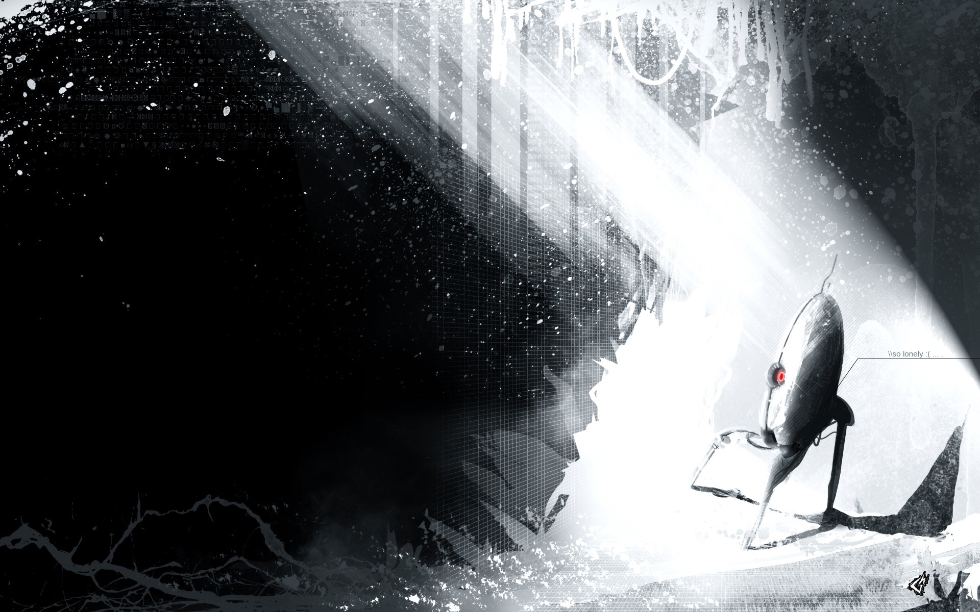 Turret from Portal in black and white HD Wallpaper