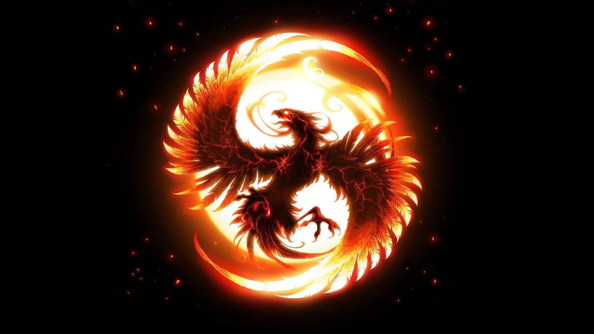 Phoenix in a fiery circle HD Wallpaper