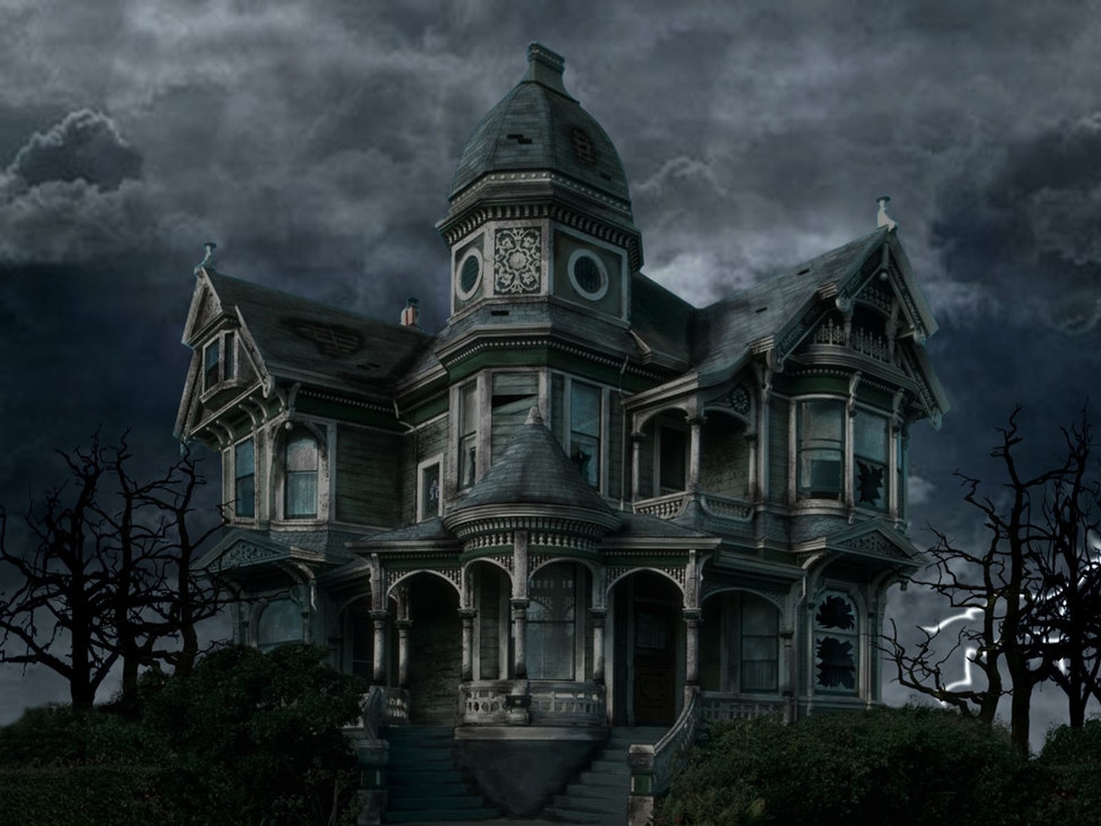 Creepy Victorian mansion at night HD Wallpaper