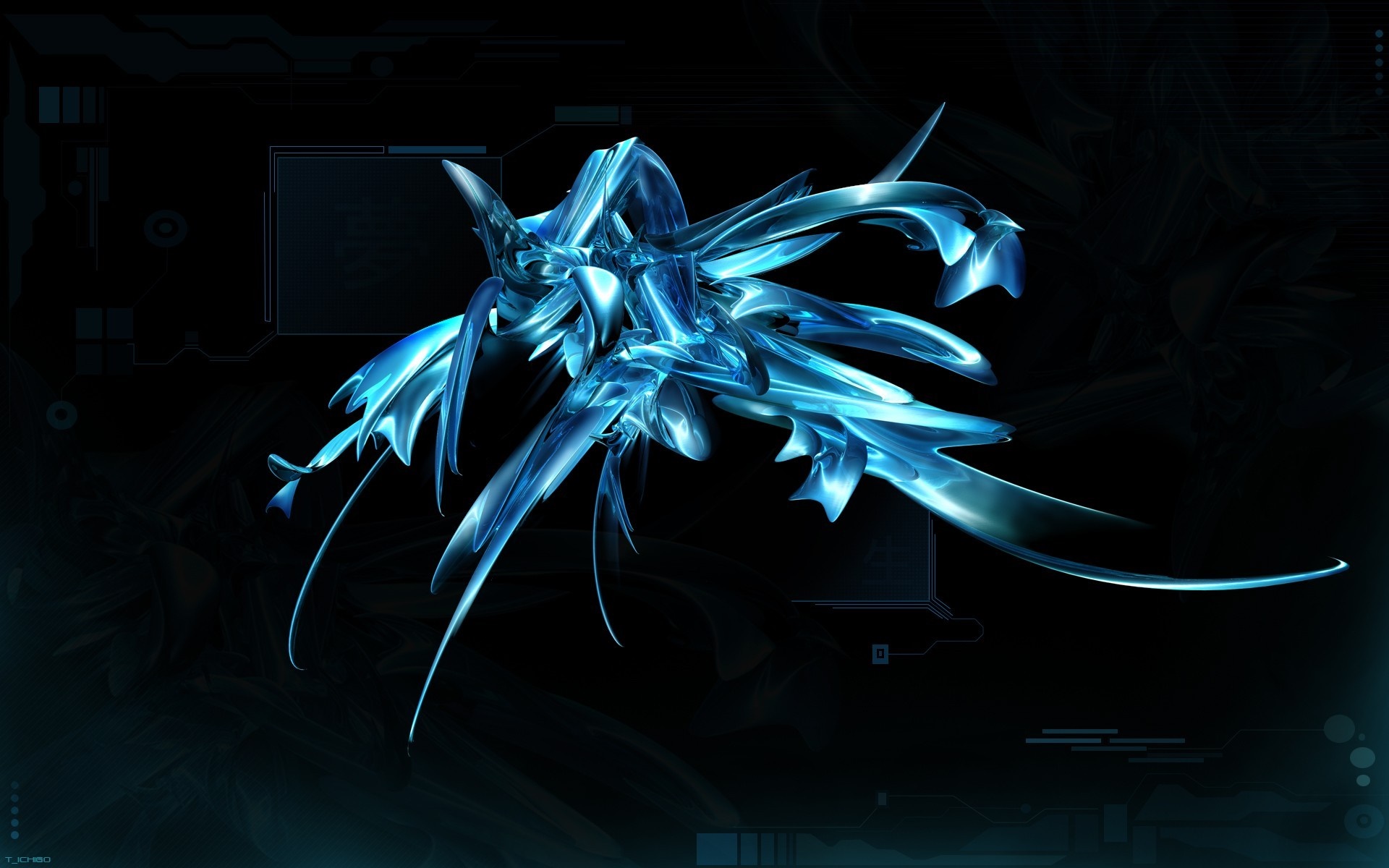 Abstract blue fractal art with dark background HD Wallpaper