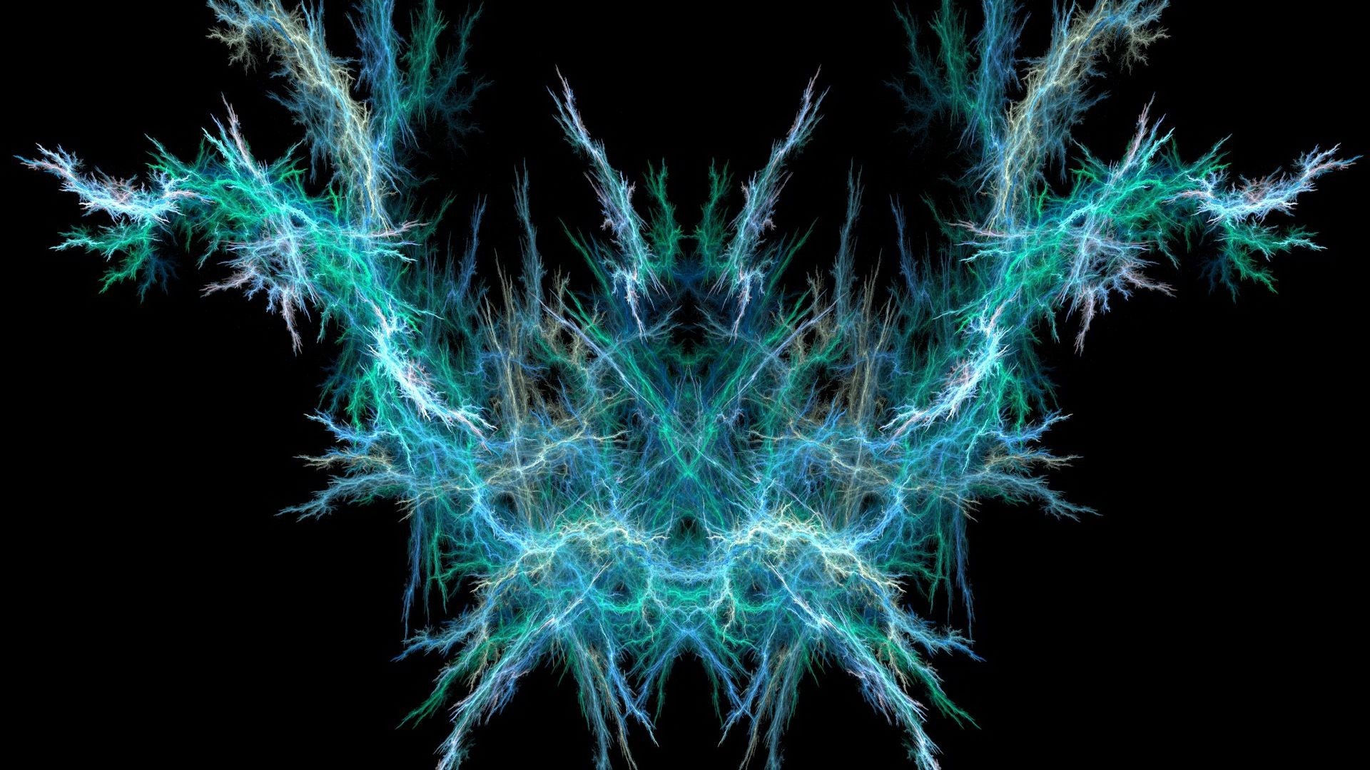 Abstract fractal art with green and blue sparks HD Wallpaper