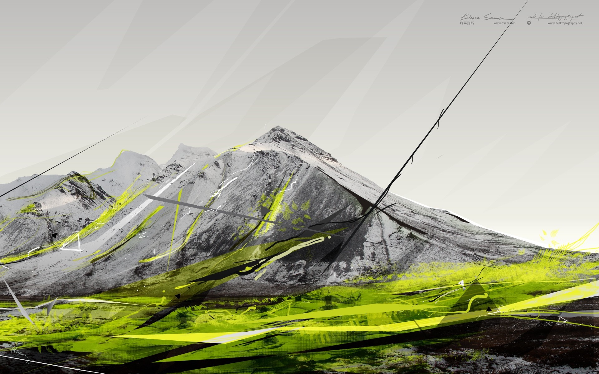 Abstract Mountain Landscape with Neon Green Energy HD Wallpaper