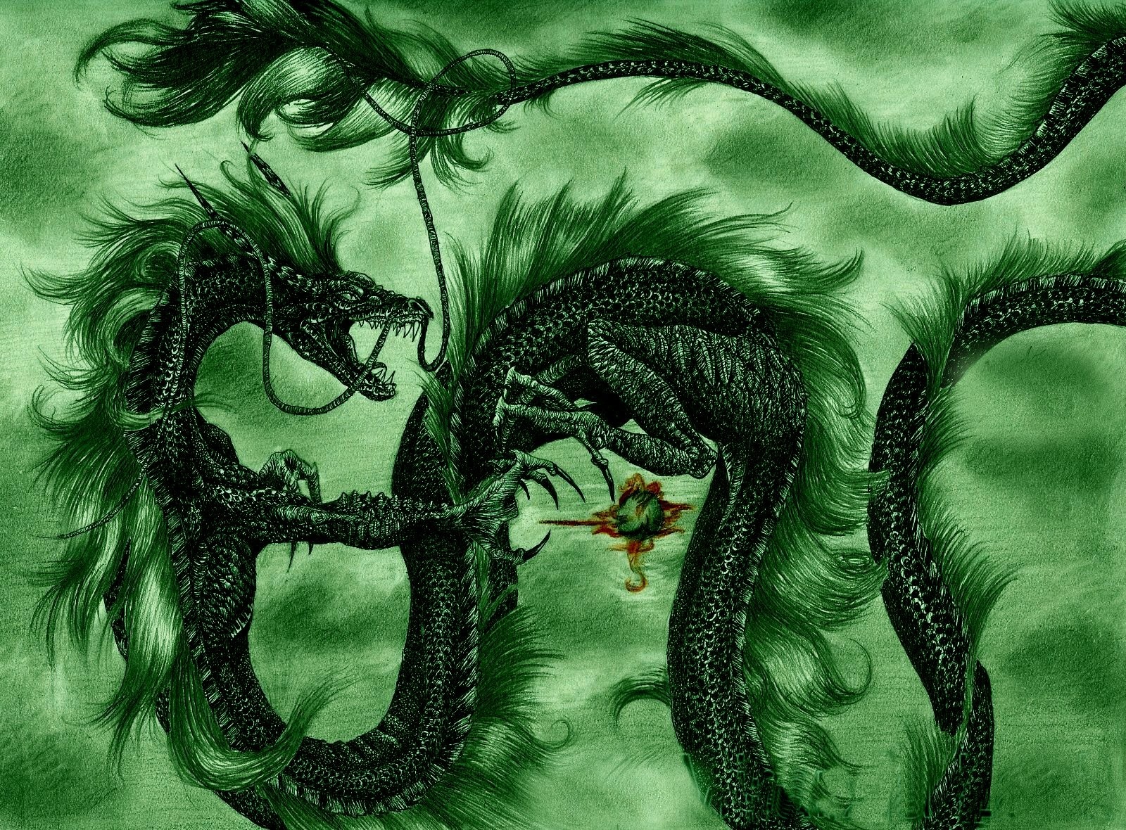 Green dragon with a spiked ball HD Wallpaper