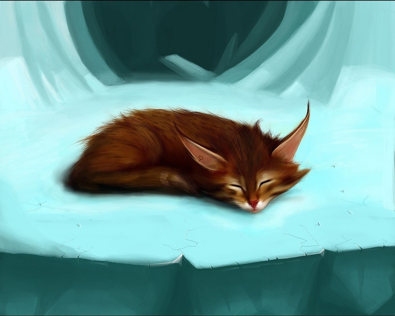 Illustration of a sleeping cat-like mammal HD Wallpaper