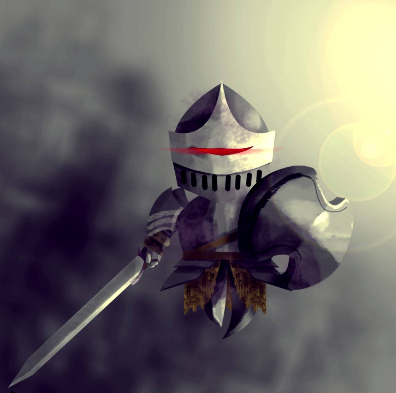 Knight with sword and shield in dark fantasy setting HD Wallpaper