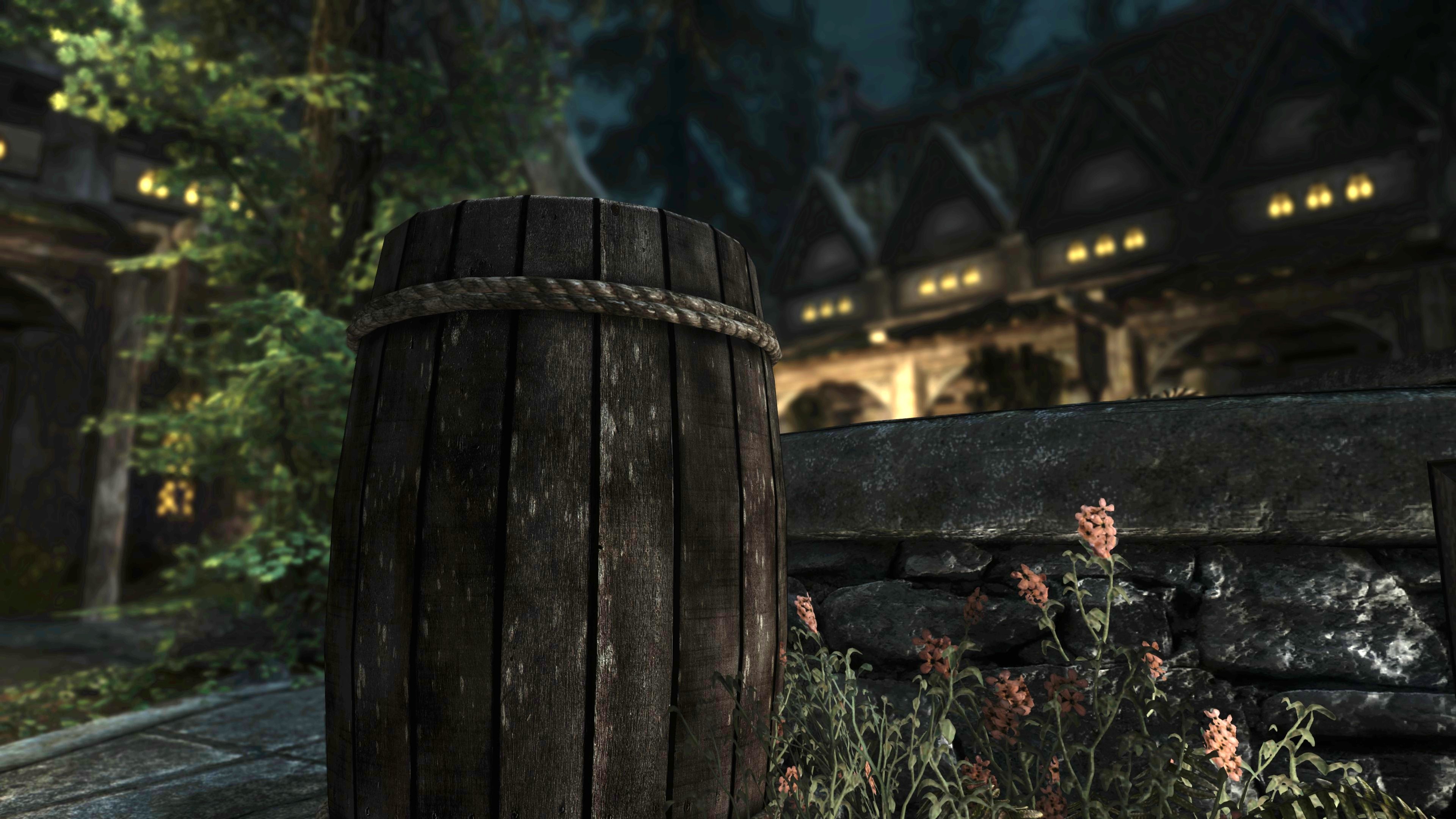 Barrel in a town at night, The Elder Scrolls V Skyrim HD Wallpaper