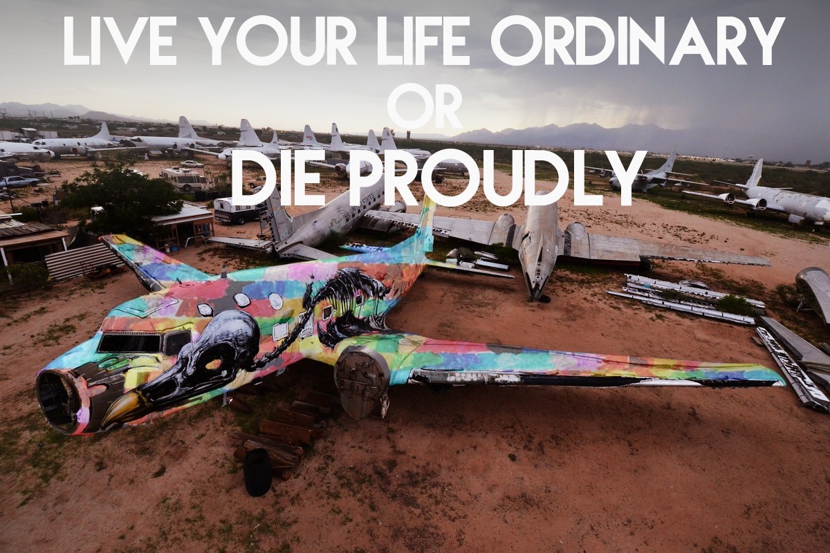 Airplane graveyard with text overlay HD Wallpaper
