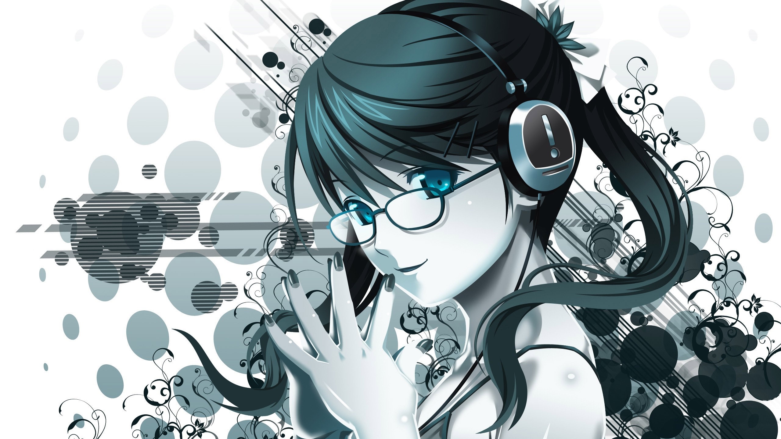 Anime girl with headphones and glasses HD Wallpaper