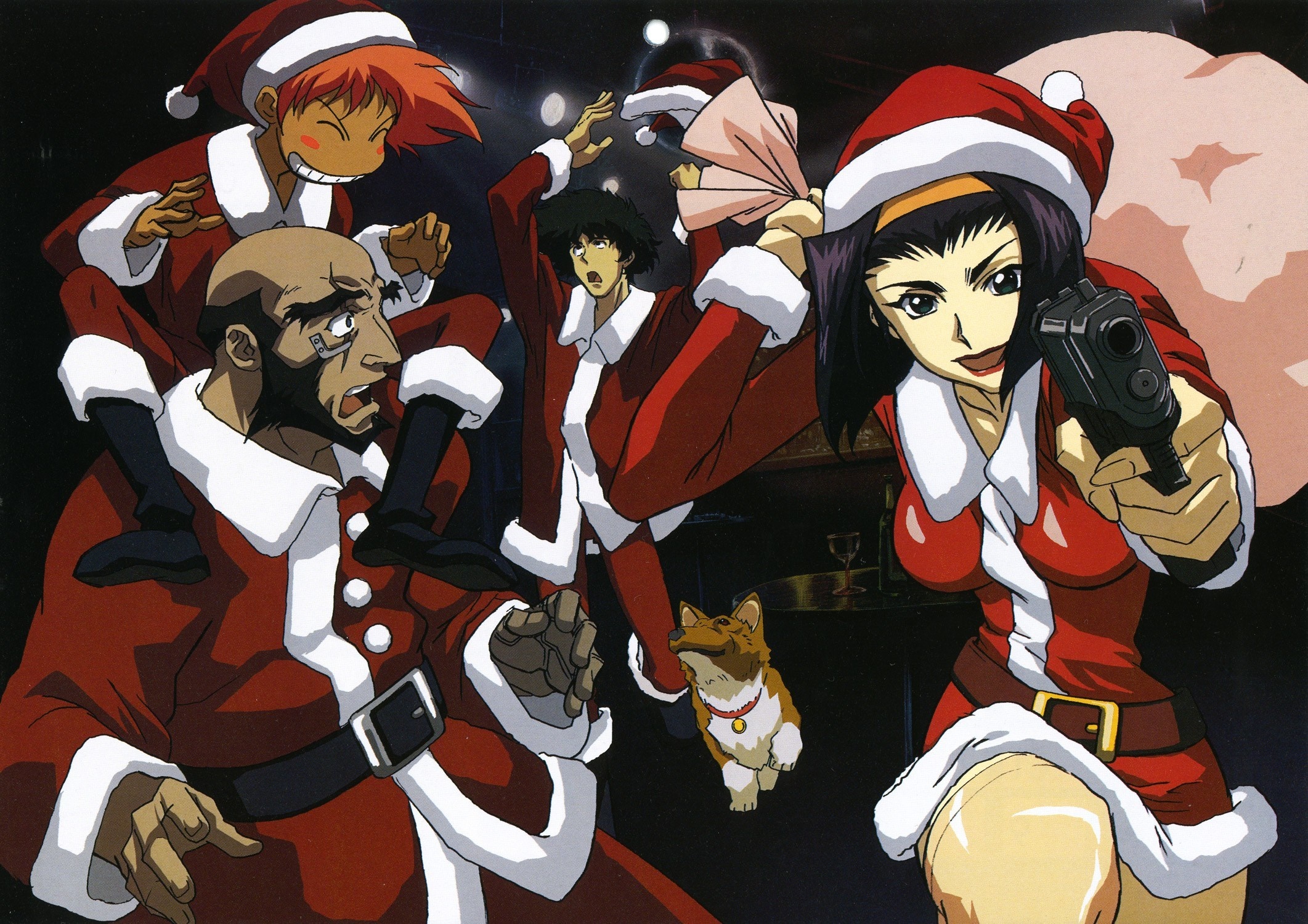Cowboy Bebop characters in Santa outfits HD Wallpaper
